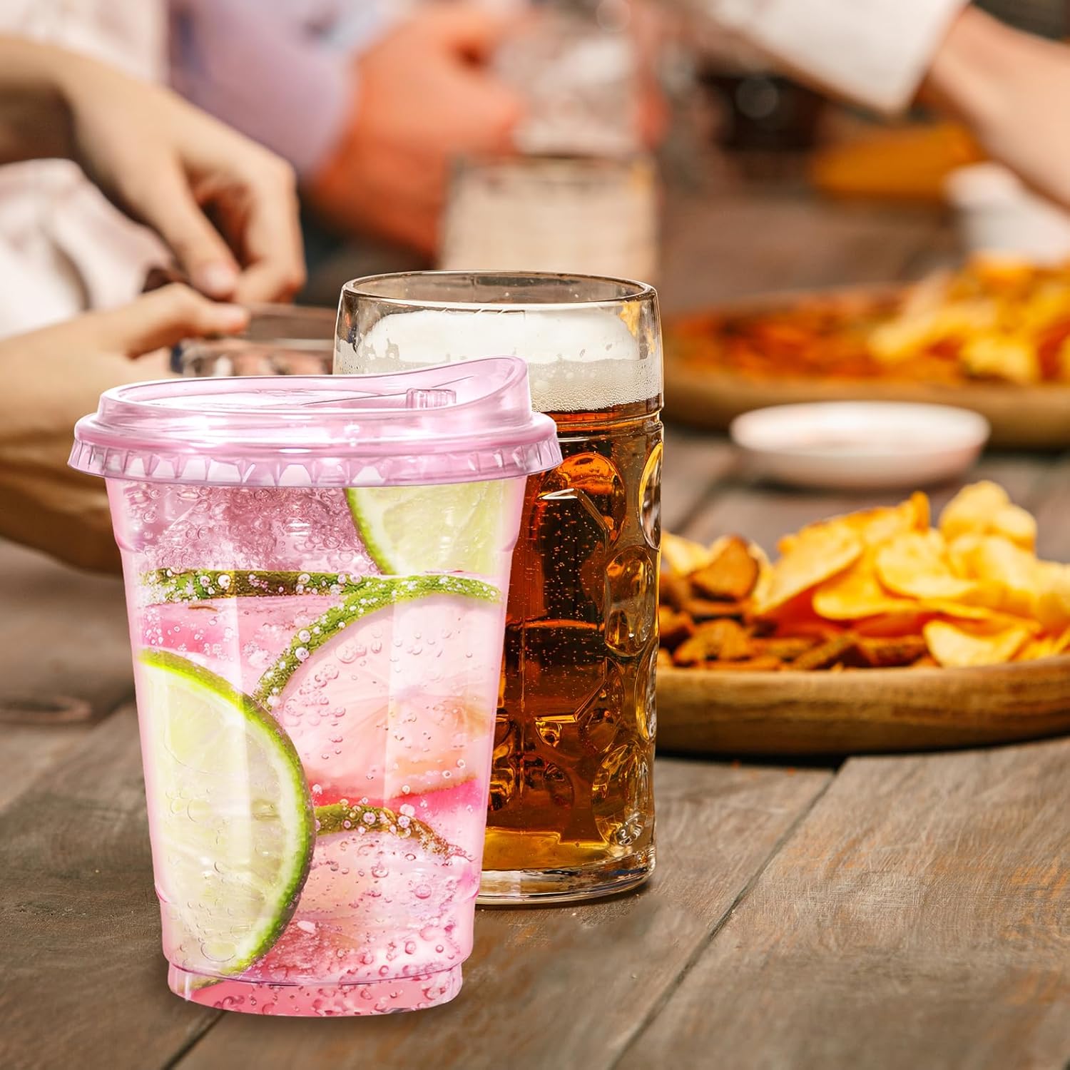 12oz Disposable Stemless Glasses With Strawless Sip Lids,PET Solo Disposable Cups ,Party Clear Plastic Wine Glasses for Parties Birthday,Wedding,Meeting,Christmas Party Supplies. (50, Pink) - Image 4