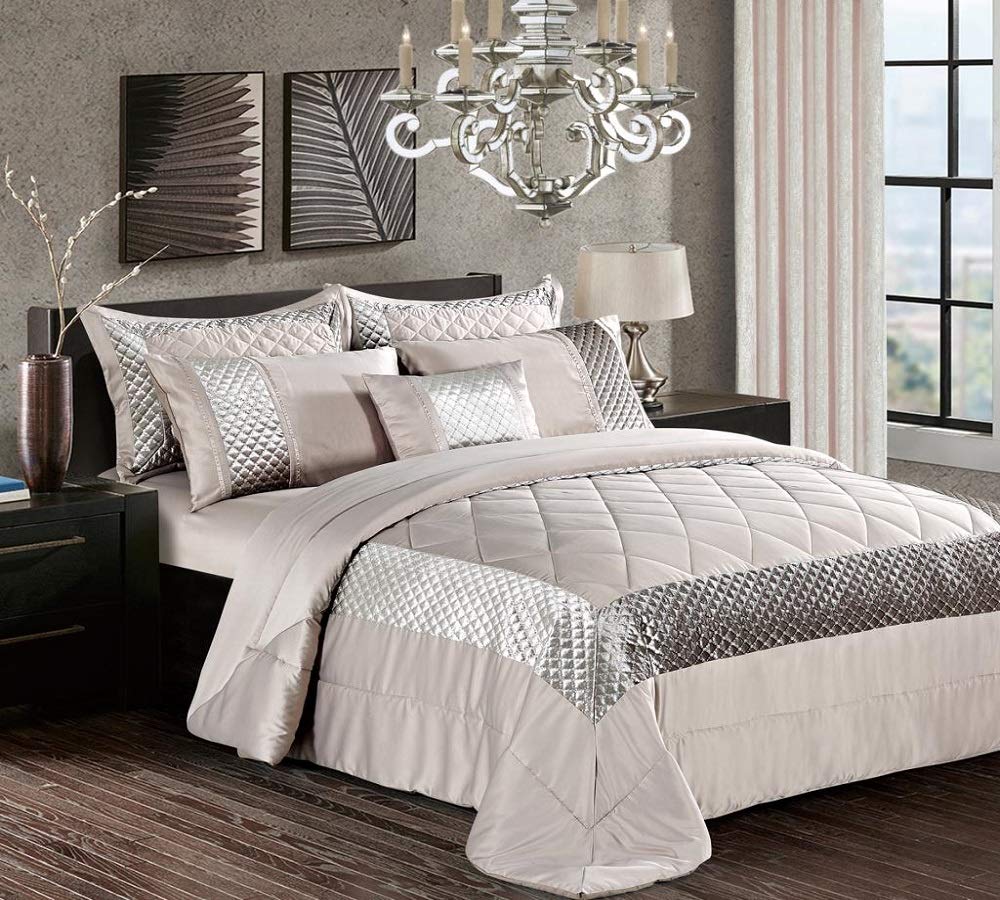 Luxury Bedspread Bed Throw Set Beddings Comforters Pillow Shams (Mink, Super King)