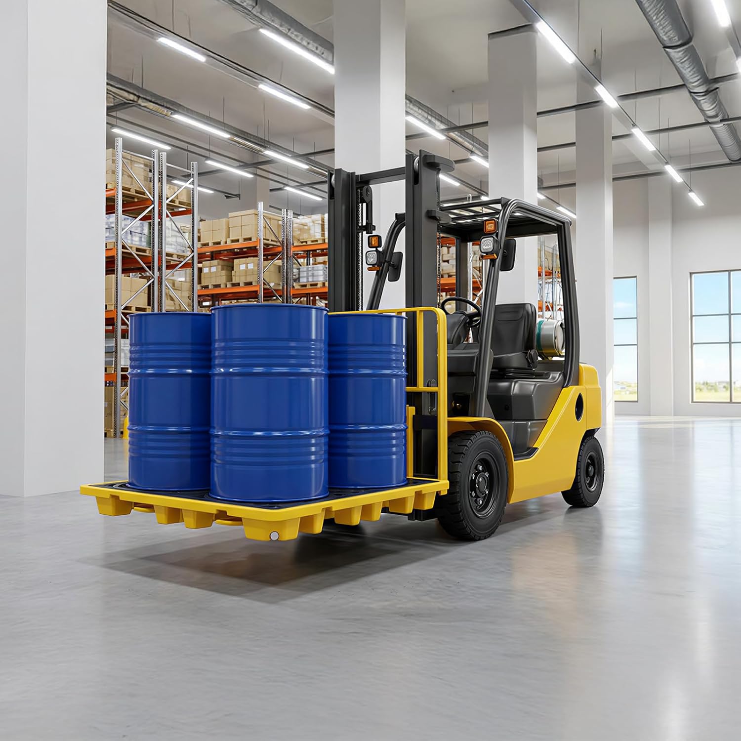 4-Drum Spill Containment Pallet | 51"x51"x6" Heavy-Duty Polyethylene Tray with Drain | Anti-Slip & Detachable Secondary Containment for Industrial 55-Gallon Storage