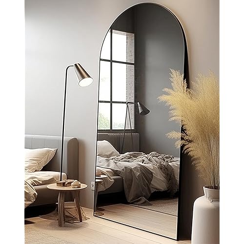 Floor Mirror, Oversized Full Length Arched Mirror, Large Standing or Wall Mounted, FreeStanding, 68"26", Aluminum Frame - Black