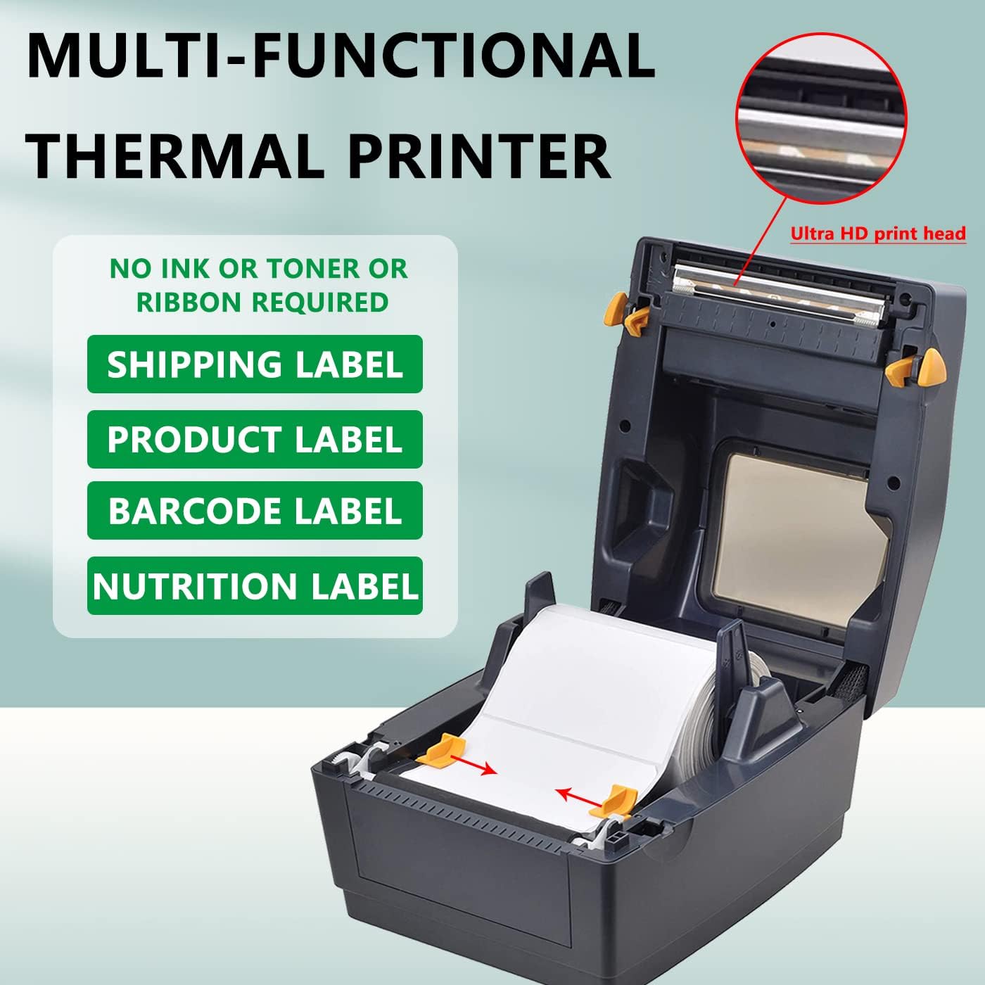 Internal view of LENVII LV-480 printer showing label roll and print head