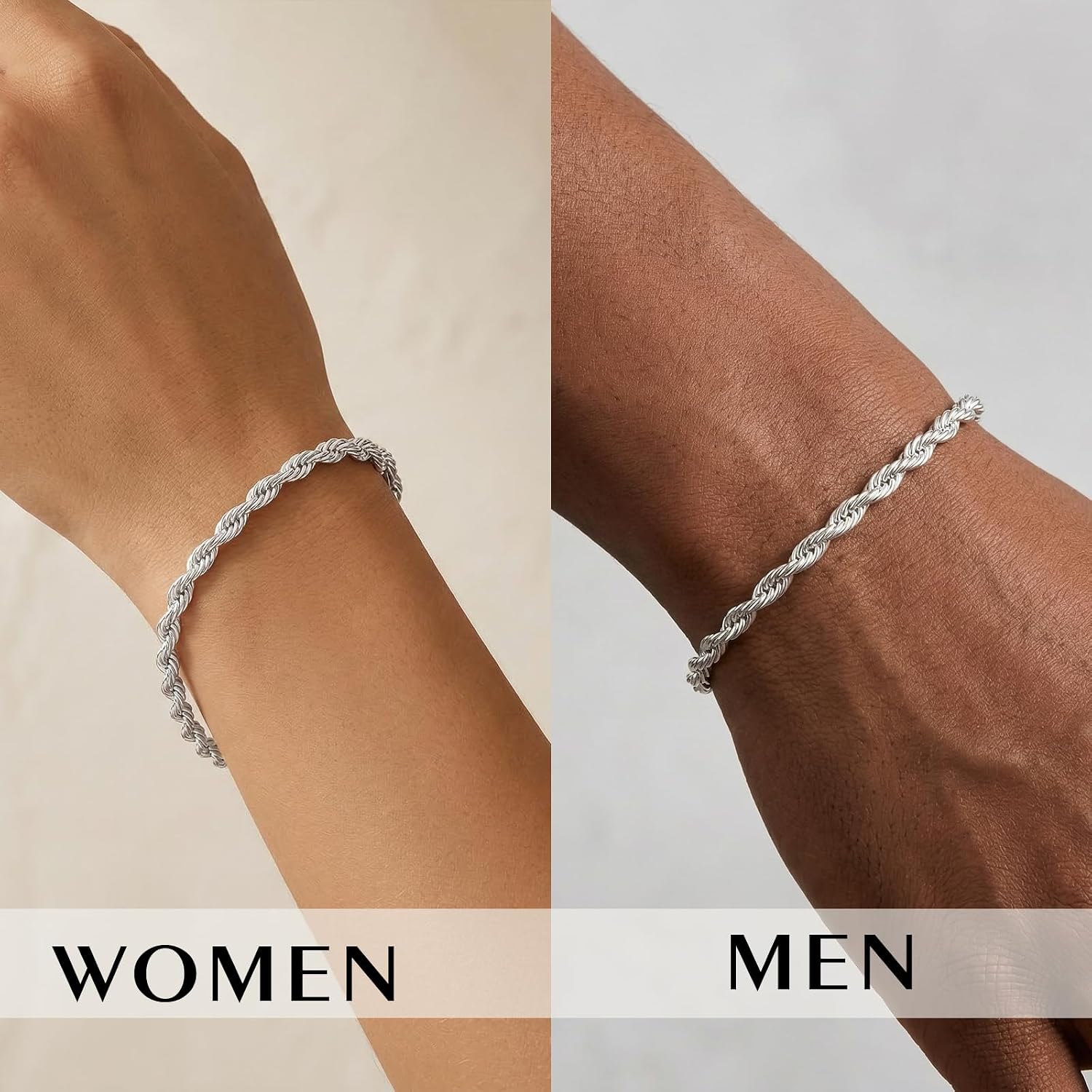 S925 Sterling Silver Chain Bracelet for Women - 3.5mm S925 Sterling Silver Rope Chain Bracelet Handmade Jewelry Silver Bracelet for Women 6.5/7/7.5/8 Inch