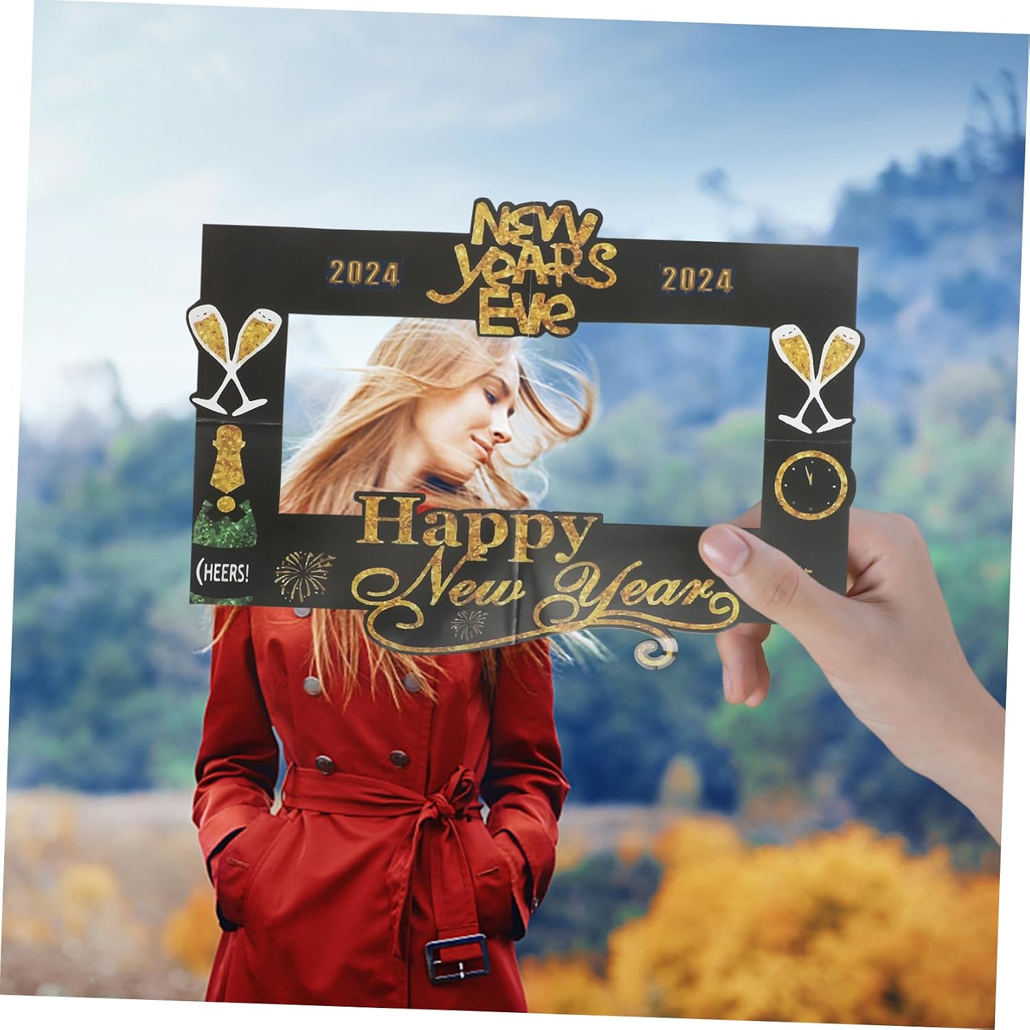 Year Photo Booth Frame Festive Props for Party Photography Handheld Decoration for Memorable Celebrations and Joyful Memories