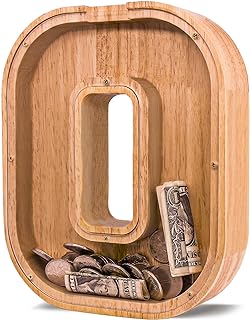 Wooden Letter Piggy Bank for Kids Larger Alphabet Letter Bank for Boys Initial Coin Bank Personalized Piggy Bank Wood Money Save Box for Birthday and Festival-Upgrade 9"" O Piggy Bank