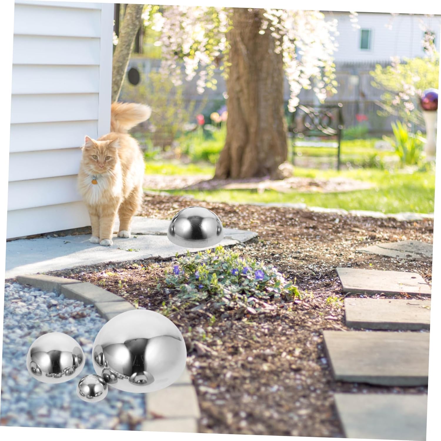 10pcs Reflective Stainless Steel Half Outdoor Garden Decor Polished Gazing Globe for Lawns and Patios Metal Ornament for Home and Garden Use