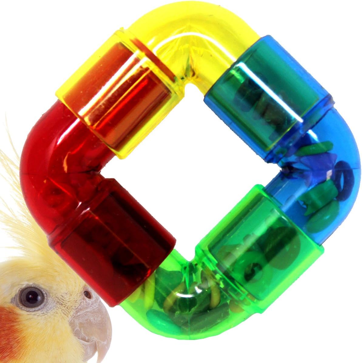 Bonka Bird Toys 00906 Rattler Ring Foot Talon Toy Parrot Rattle Conure Parakeet African Grey Training Balance Agility Aviary Supplies…