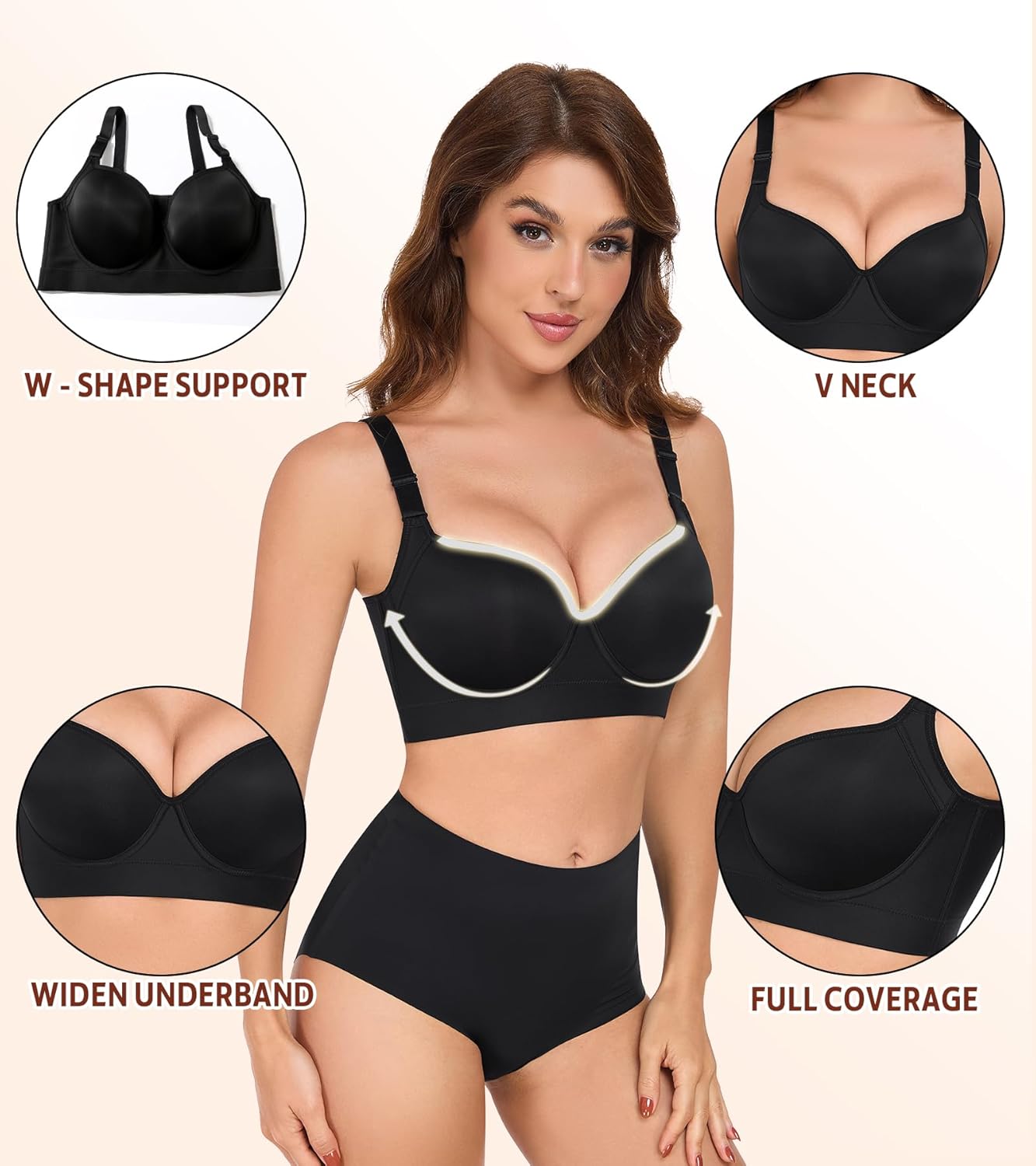 Women's Push Up Bras Full Figure Underwire Plus Size Hide Back Fat Smoothing T-Shirt Bra - Image 3