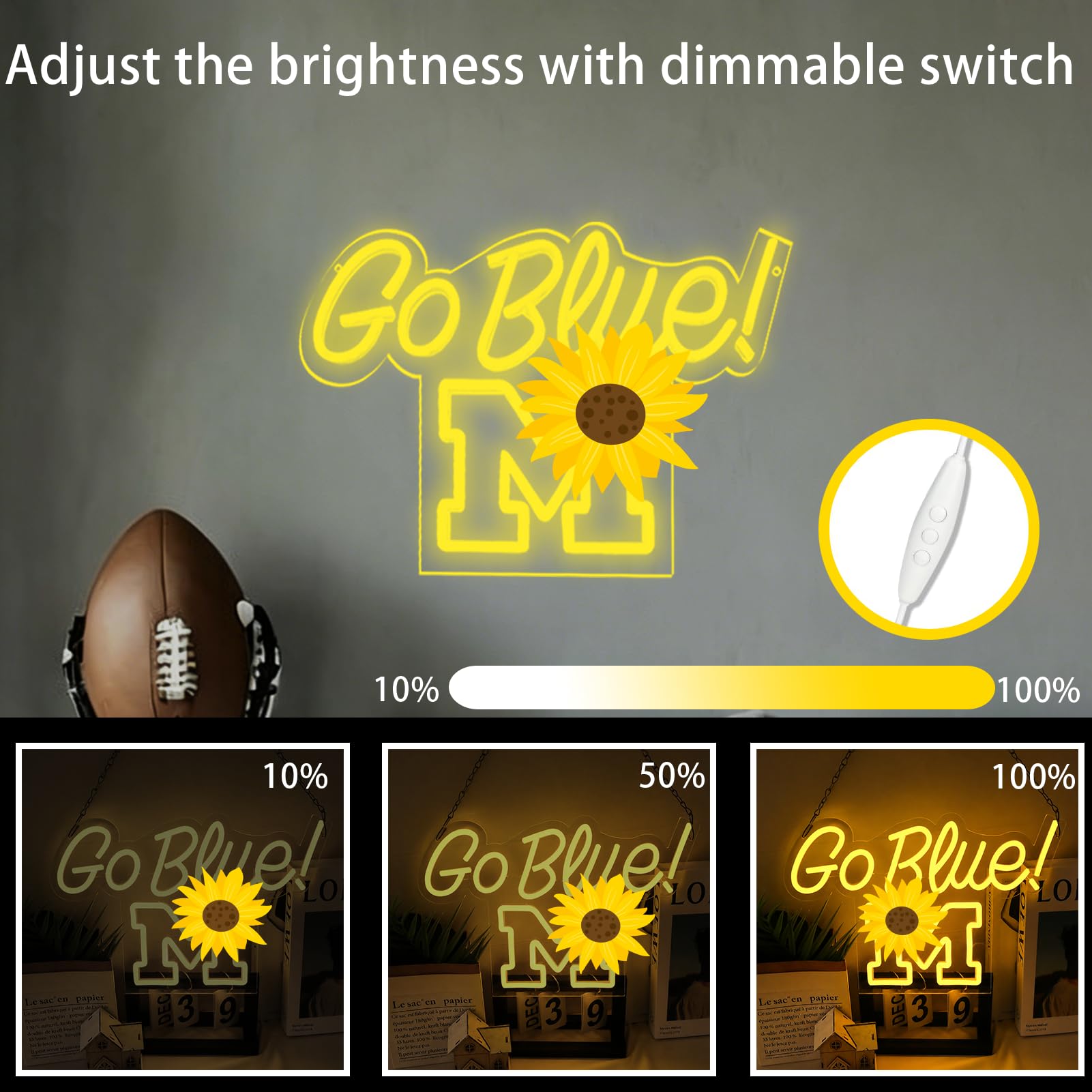 Go Blue Neon Sign Vibrant LED Wall Art per i fan dell'università per il giorno del gioco, la grotta dell'uomo, decorazione per dormitorio e bar, regalo per studenti e studenti