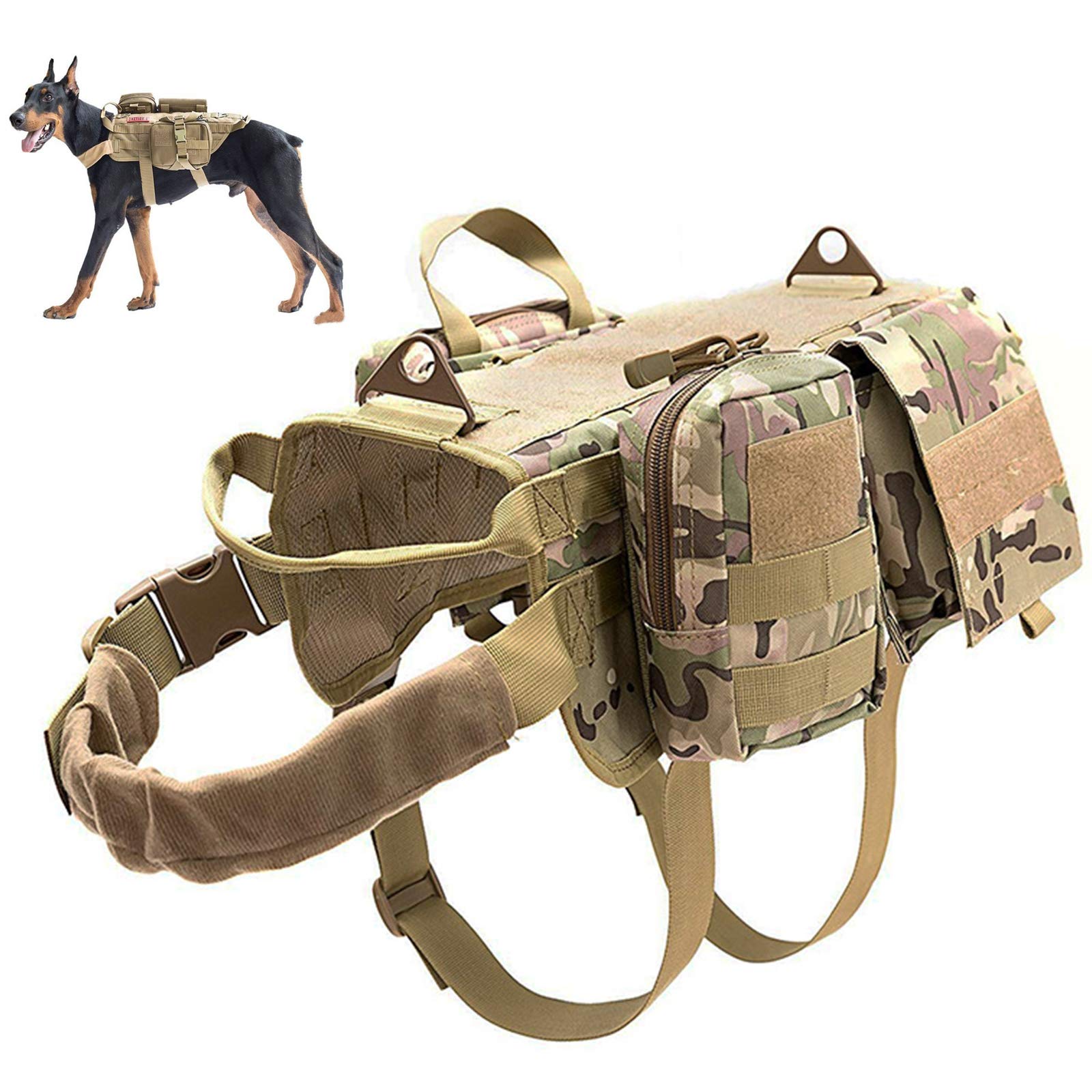 Pettorina Militare Tattica per Cane, Pettorina Militare Gilet di Servizio per Cane Animale Domestico, con Bollitore Set di Piccole Cose Borse E Tasche per I Pendolari Taglia