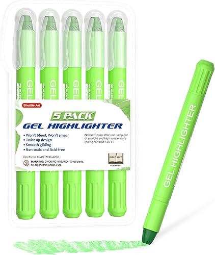 Shuttle Art Paquete de 5 resaltadores de gel verde, resaltadores de la Biblia, no se traspasan, suministros de diario bíblico, ideal para diario,