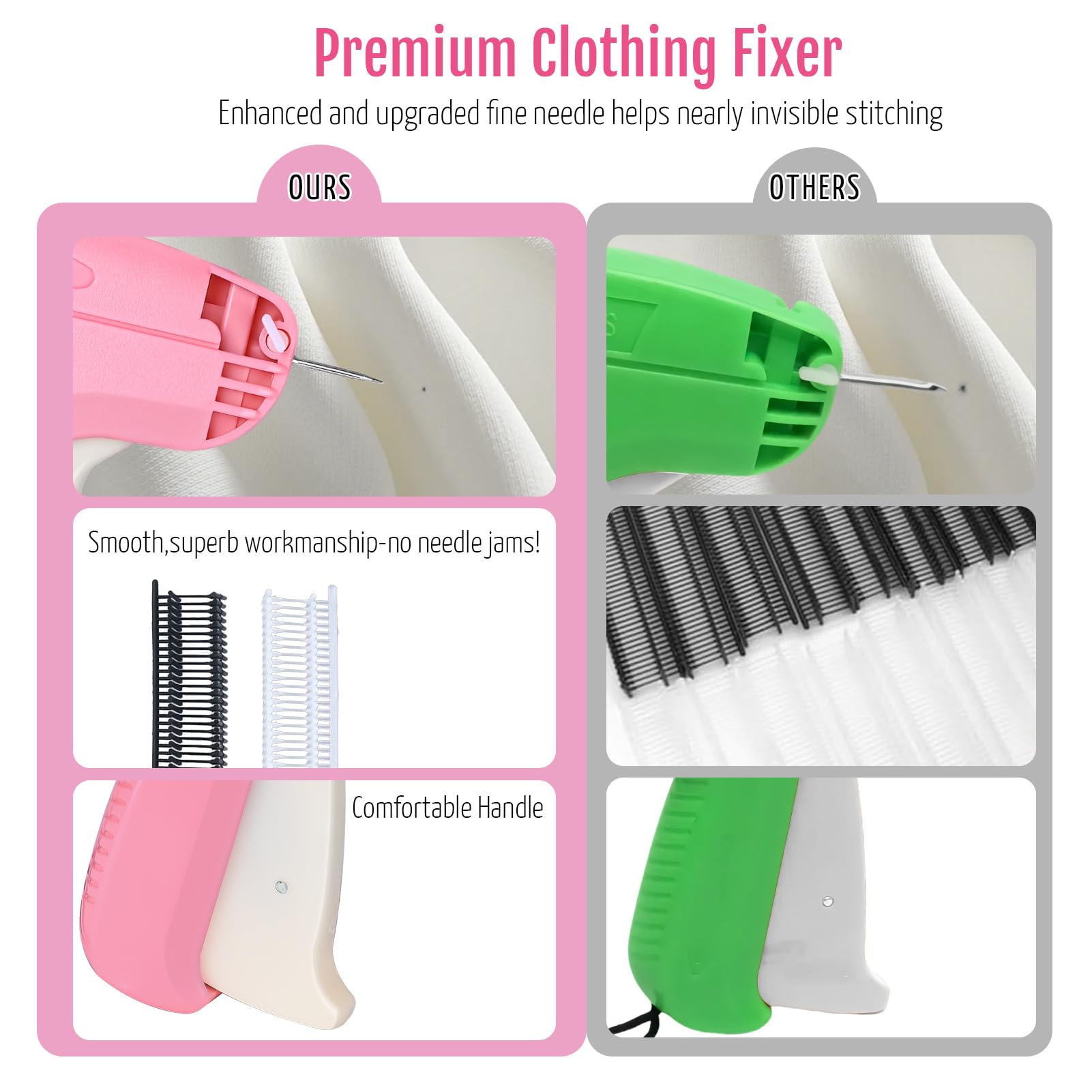Stichpistole für Kleidung, Handstich Stichmarkierpistole, Stoffhefter für Kleidungsfixierer, Nähset inklusive 1000 schwarzen Verschlüssen & 1000 weißen Verschlüssen & 6 Nadeln