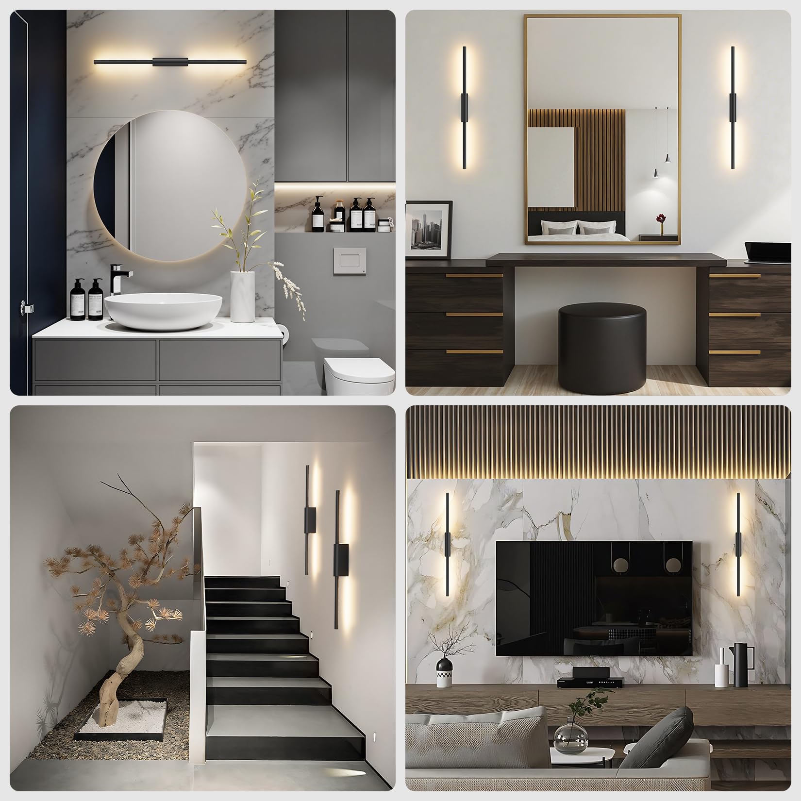 2 Stück LED Innen-Wandleuchte mit Akku Schwarz, Touch, Fernbedienung mit Timer & Schalter 60cm 7W, dimmbare batteriebetriebene Wandlampe für Wohnzimmer, Schlafzimmer und Flur