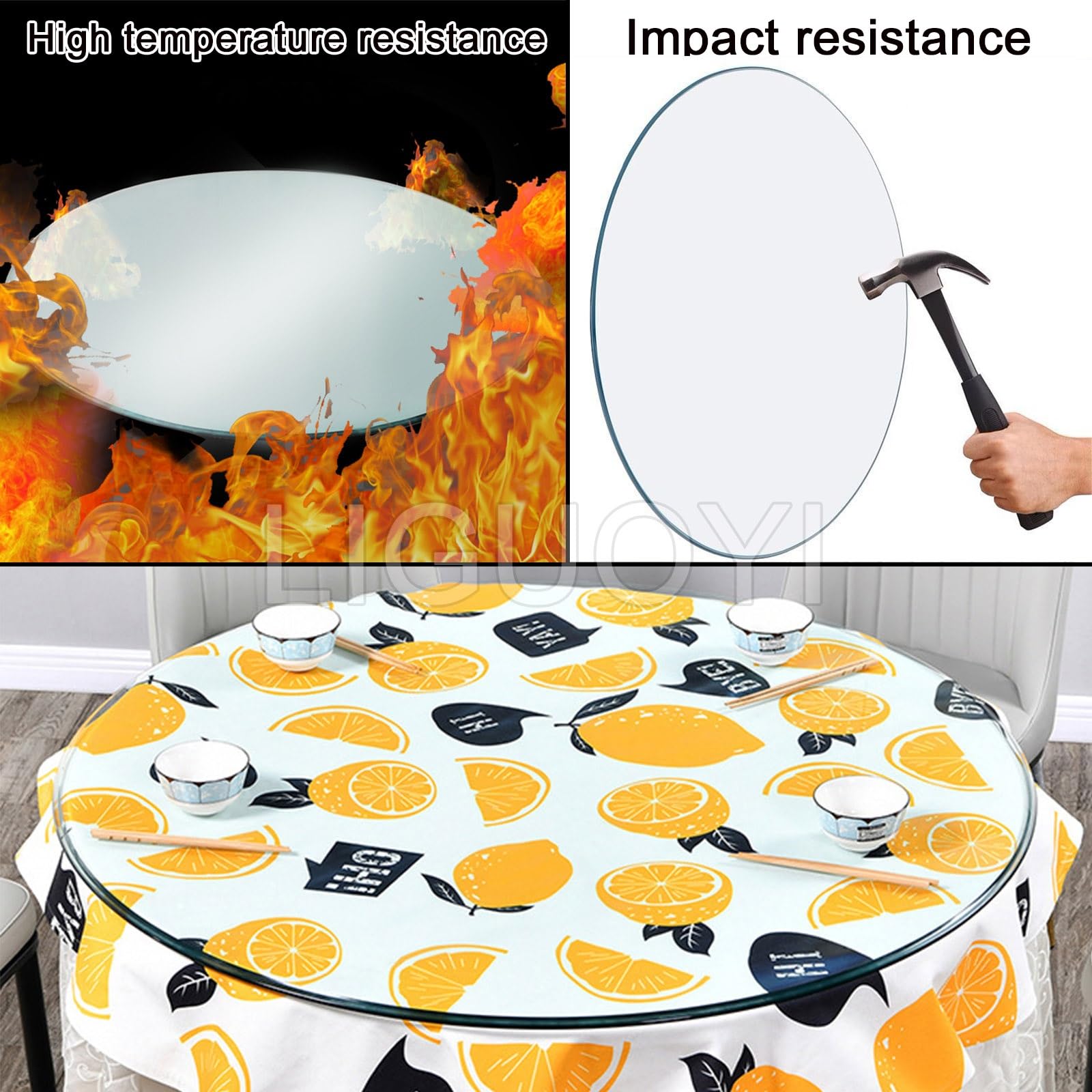 LIGUOYI Round Clear Tempered Glass Thick 5/16