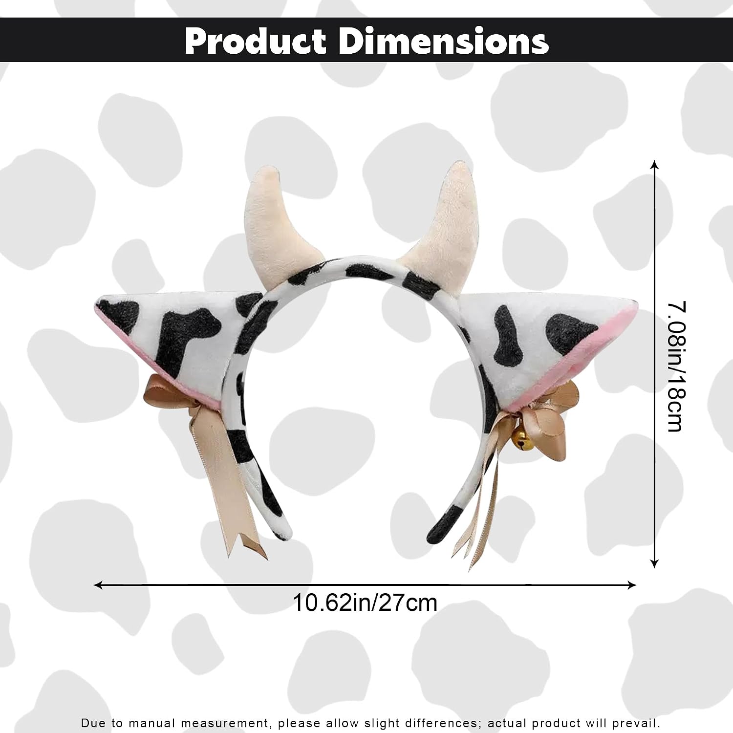 Cow Ears Headband, 7.1x10.6in Plush Cow Headband with Horns, Cow Ears Costume Animal Ear Headband for Party Cosplay Festival Soft Comfortable