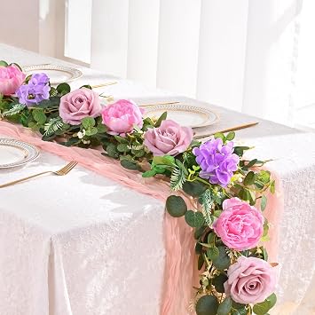 Livole 6 Ft Flower Garland Decoracion Pink 12 Rose Peony Floral Garland