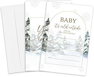 Baby It's Cold Outside Arch Winter Baby Shower Invitations - 25 Snow Tree Invited Cards with Envelopes-Baby Announcement Invites for Girls & Boys, Gender Reveal Party Supplies & Decor(4x6 inches)-A14
