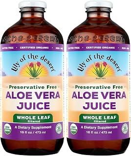 Lily of the Desert Aloe Vera Juice, Whole Leaf Filtered 2-Pack, Organic & Preservative Free – Natural Vitamins, Digestive Enzymes for Gut Health, Glowing Skin & Wellness, 16 Fl Oz Ea