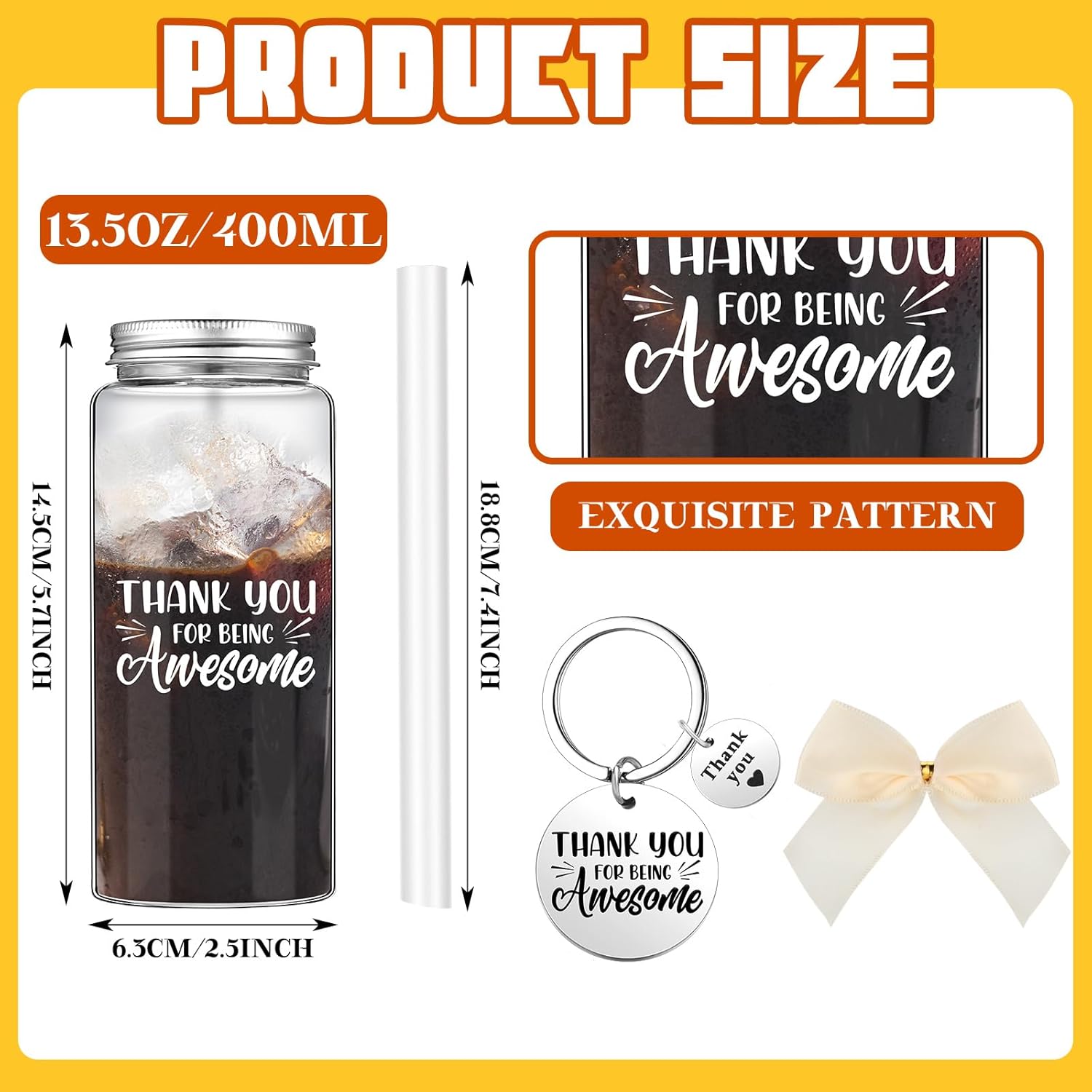 Skylety 20 Set Employee Appreciation Gifts Bulk 20 13.5 oz Thank You Skinny Plastic Cup with Lid Straw 20 Inspirational Keychain Birthday Gift for Men Women Coworker - Image 2