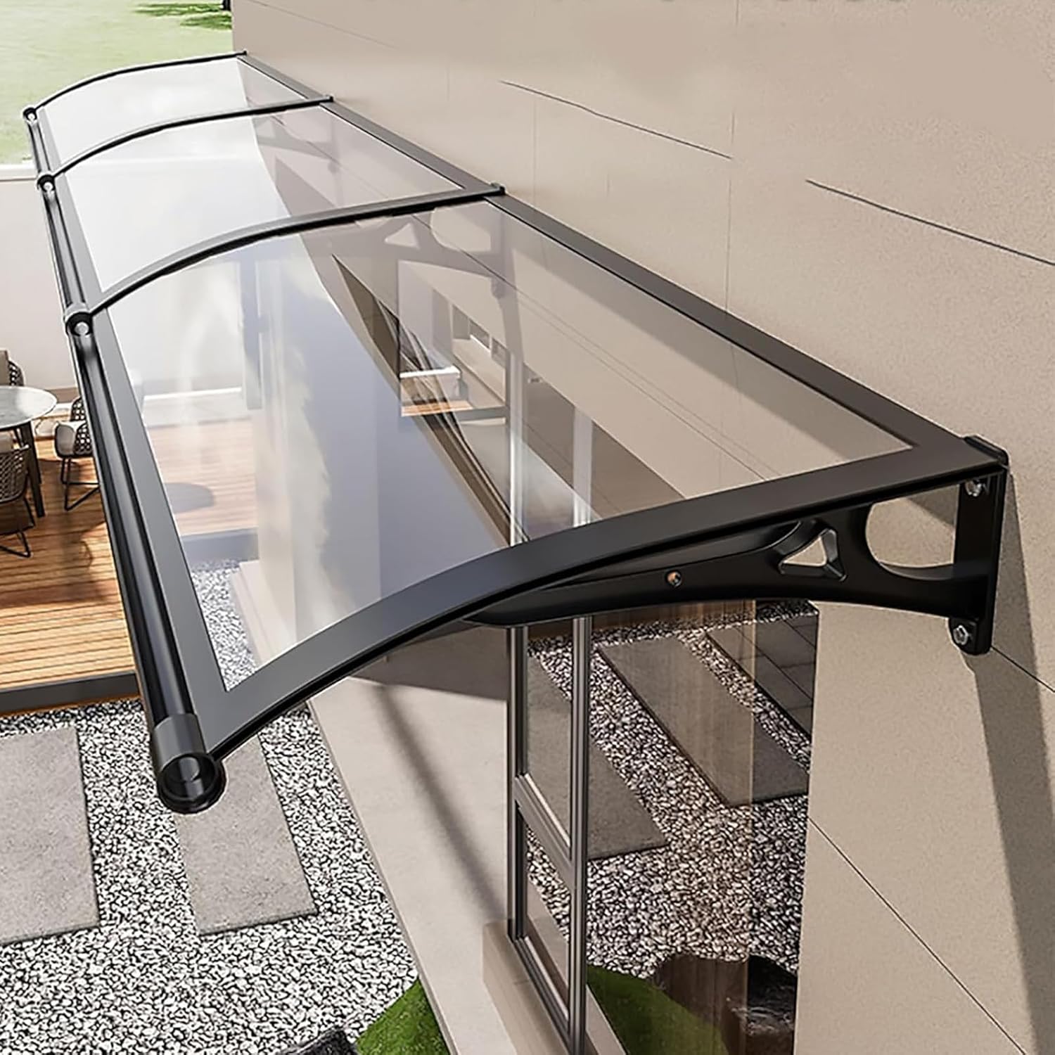 UV Protection Patio Awning Canopy - Transparent & Black Bracket Outdoor Polycarbonate Cover for Window Door, Rain Snow Sunlight Shield