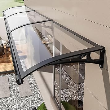 Patio Awning Canopy Window Door Cover for UV Rain Snow Sunlight Protection - Outdoor Polycarbonate Cover with Transparent & Black Bracket
