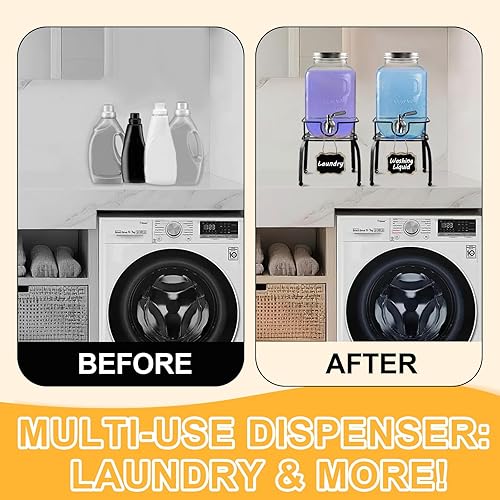 Miniatura 6 de Paquete de 2 dispensadores de bebidas de vidrio de 1 galón para fiestas, dispensador de bebidas con soporte, espita de acero inoxidable 188 a prueba