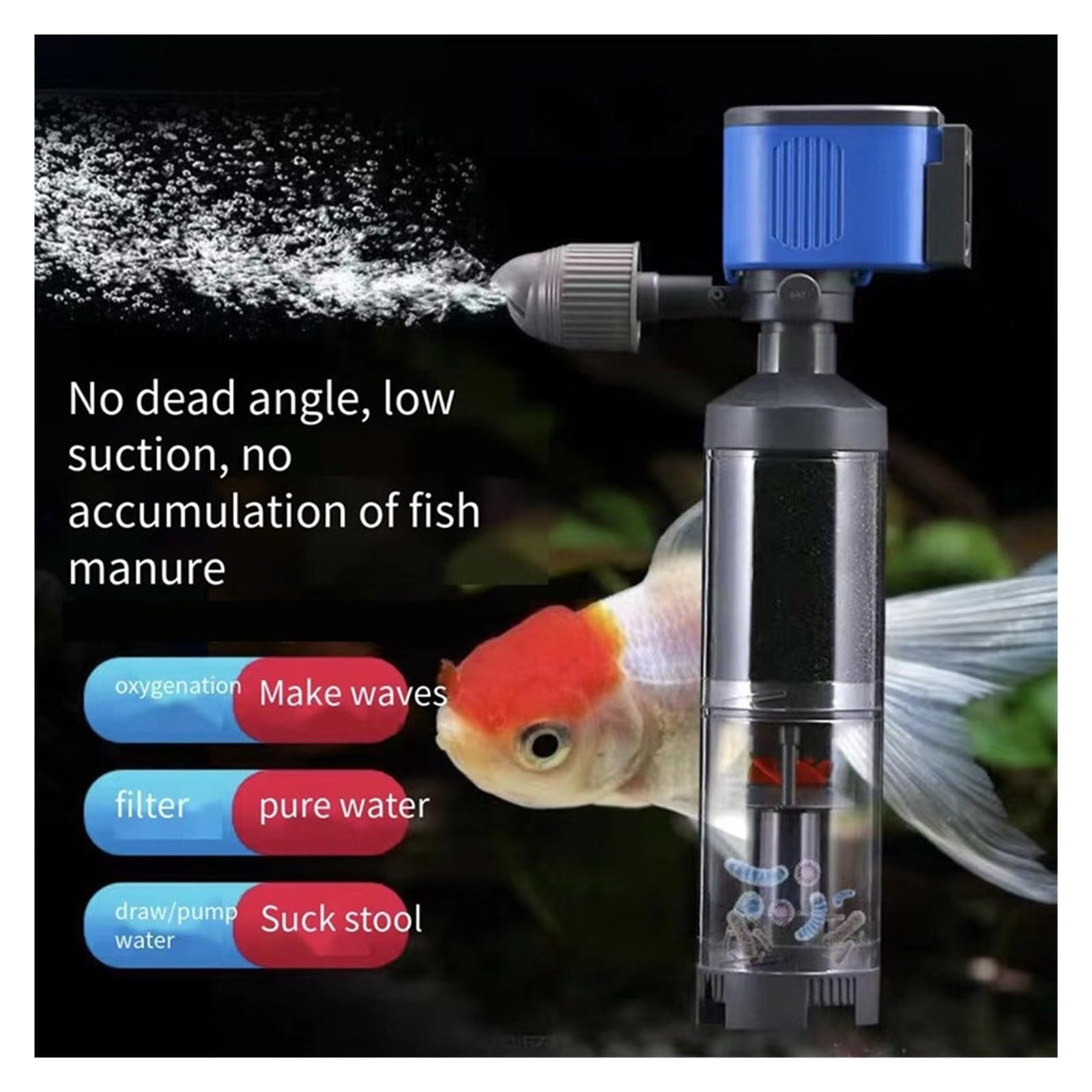 Pompa Filtro Piscina, 15W/25W/35W 6 in 1 Pompa Filtro WC for Pesci, Pompa a Bassa aspirazione Pompa Acqua Pompa Acquario Pompa Acqua Ossigeno Accessori Acquario(45W)