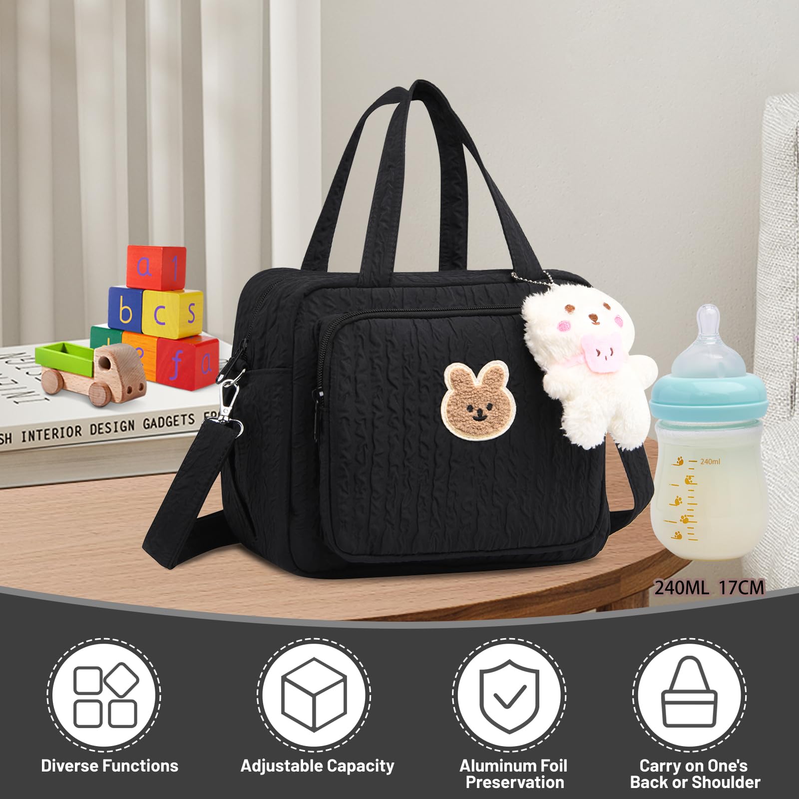 EliphonTowne Baby Changing Bag, Lightweight Nappy Changing Bag with Zipper & Adjustable Strap Travel Bag for Mums Pram - Image 4