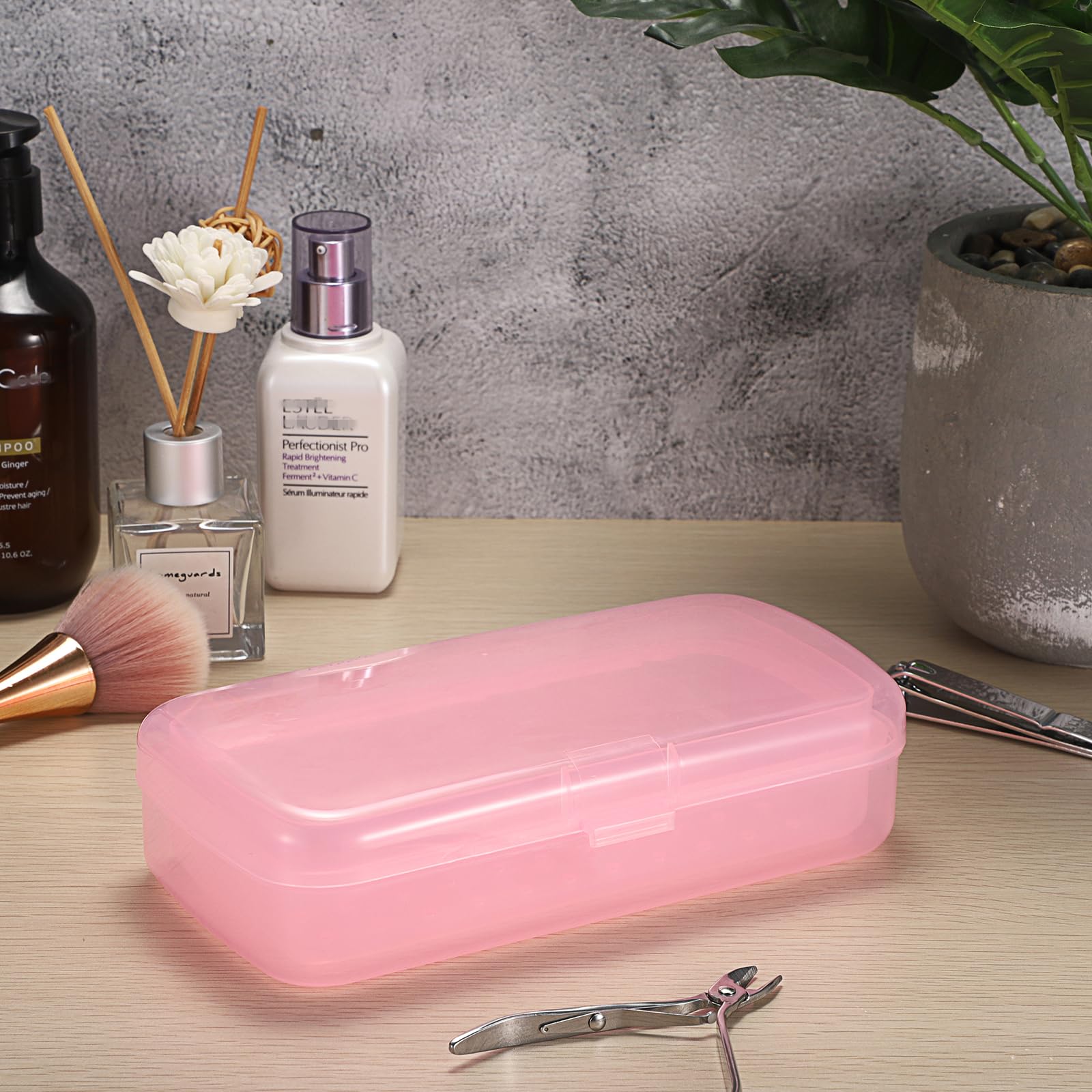 Nagelkunst-Werkzeug, Sterilisator-Tablett für Nagelhaarschneider, Maniküre, Nagelkunst-Werkzeug, transparent rosa