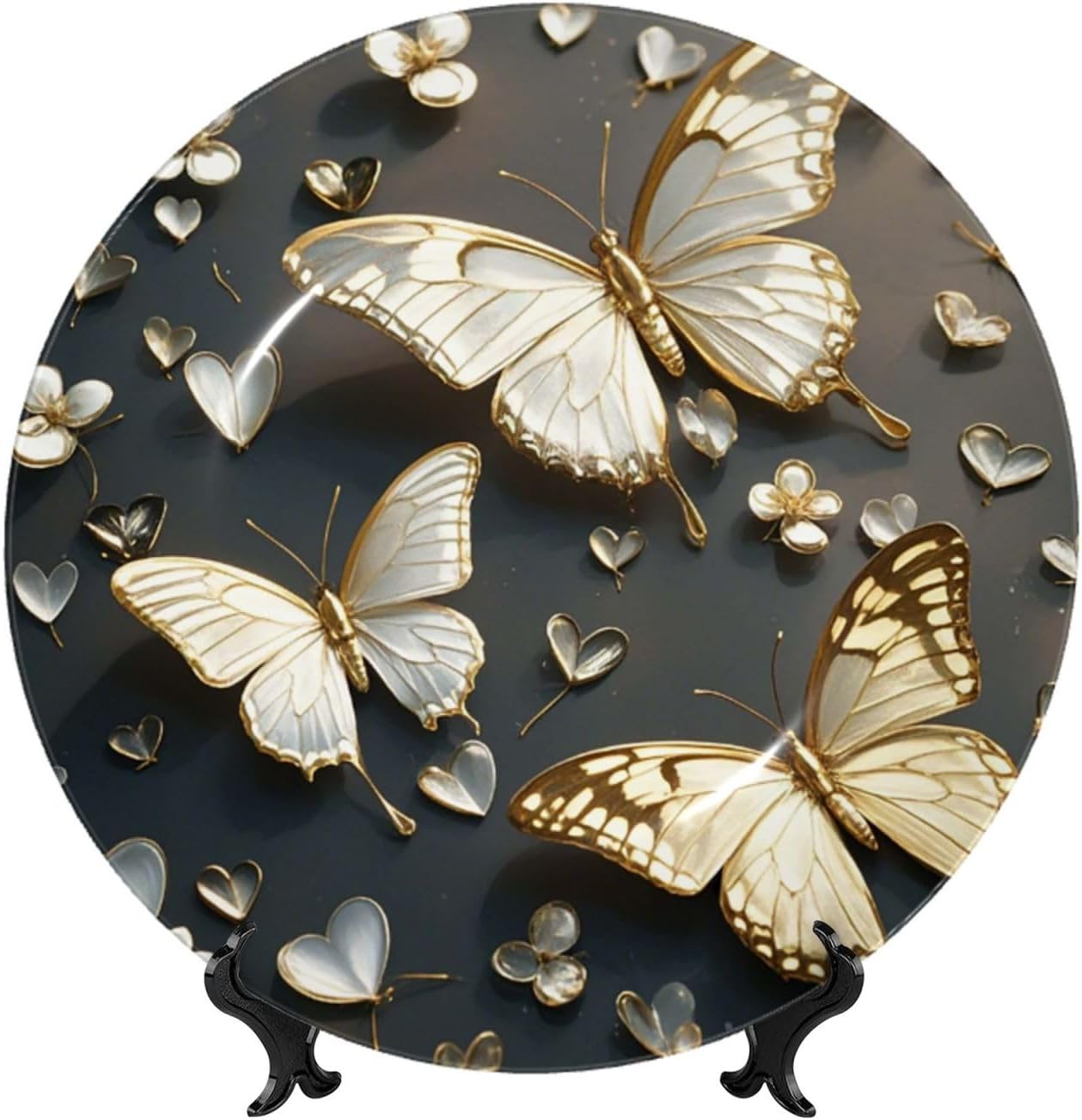 Decorative Plate Art Crafts Bone China Decorative Plate with Display Rack Souvenir Wall Decor Ceramic Ornaments Dinner Plates Ceramic Decoratives Plates for Home Office 10in