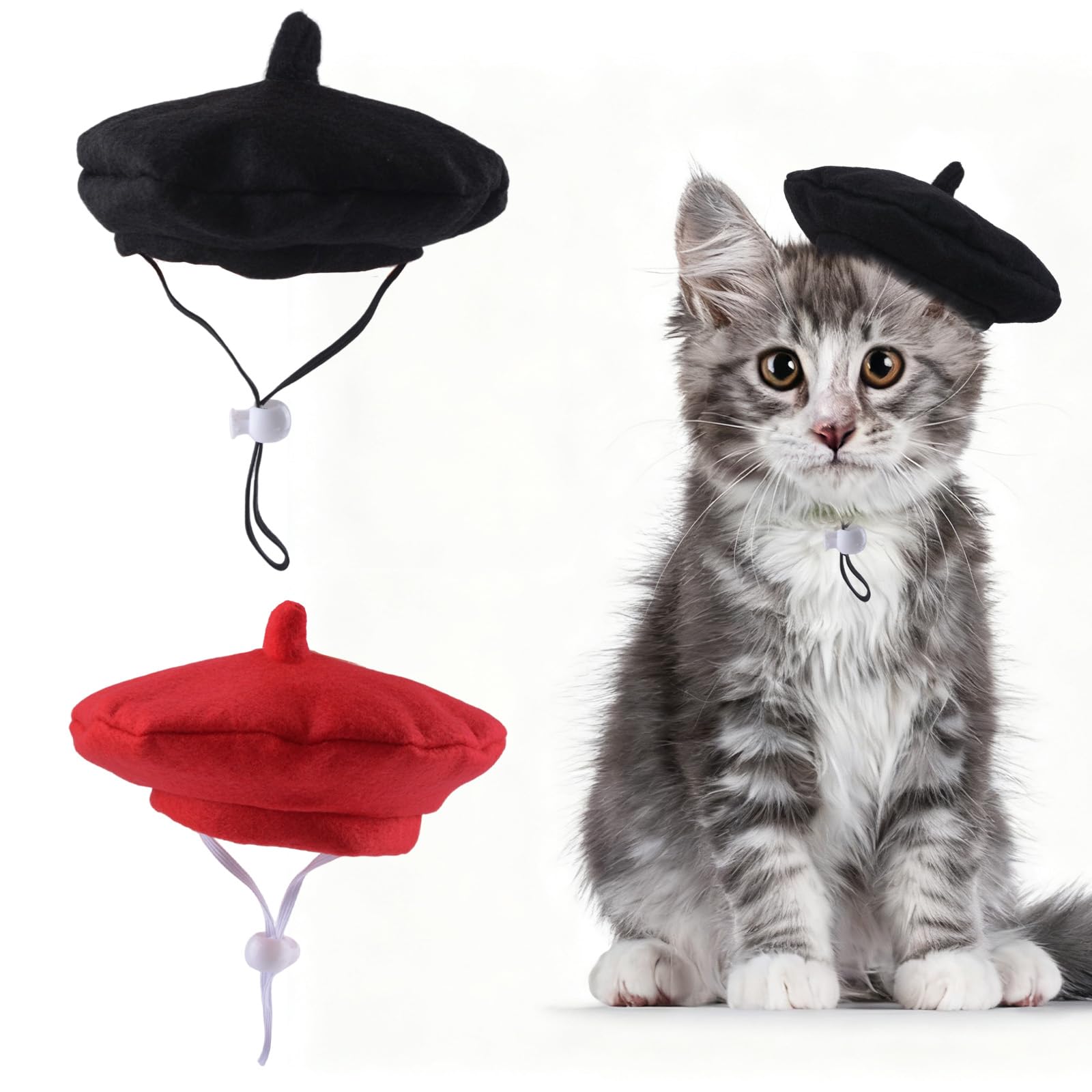 Béret pour chat lot de 2 chapeaux noirs et rouges costume de princesse taille S