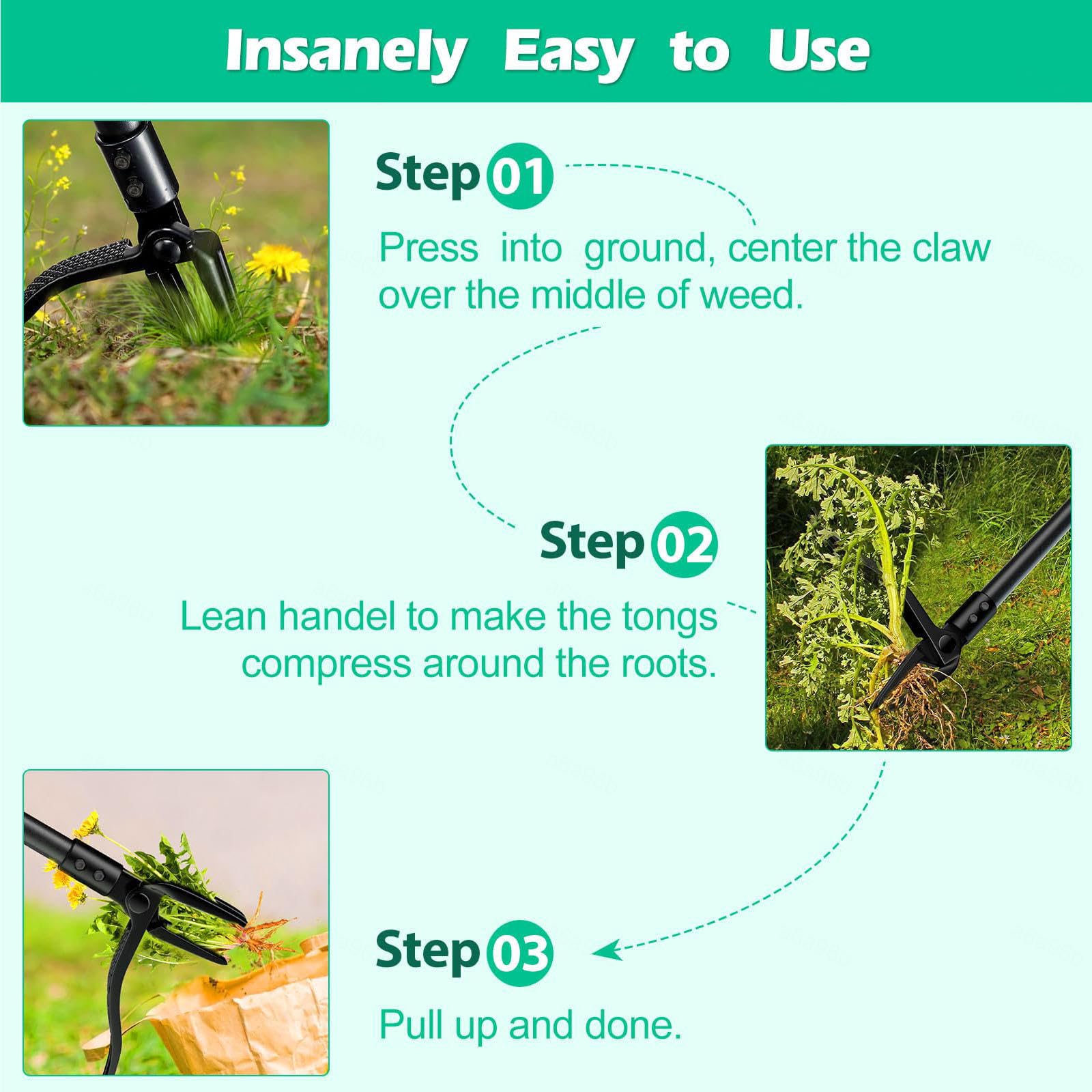 Herramientas De Jardin, Longitud 160cm con 4 Garras de Acero Inoxidable y Pedal Escardador Malas Hierbas para Desmalezado de Jardín y Césped