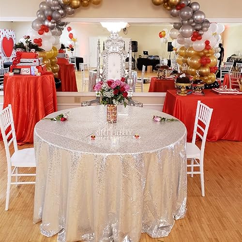 Miniatura 5 de 3E Home, mantel redondo con lentejuelas para tortas y postres de fiestas, para mesa de exhibición y eventos