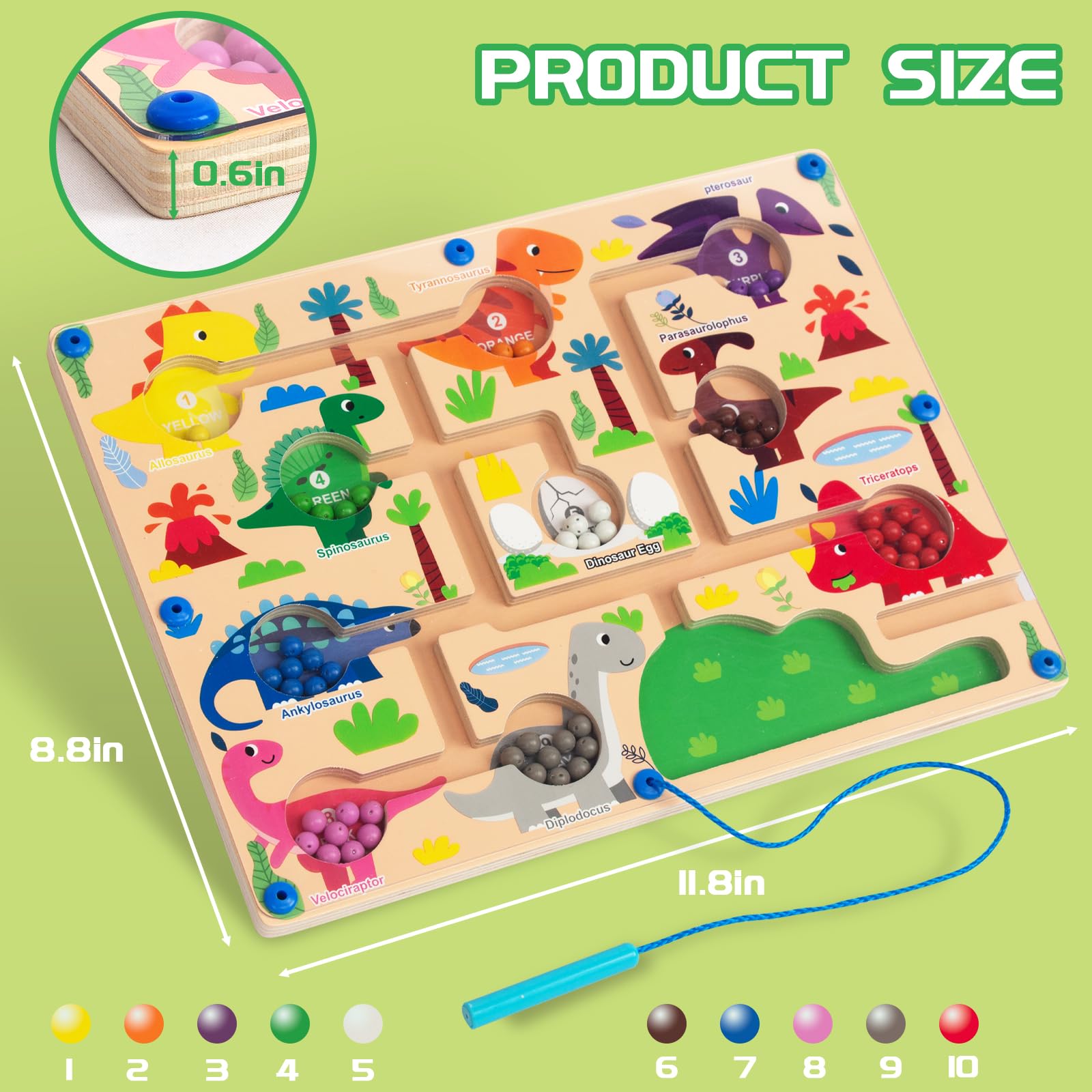 Laberinto magnético de colores y números, tablero de rompecabezas Montessori de madera a juego para aprender a contar, juguetes de habilidades motoras finas para niños y niñas de 3, 4, 5 2