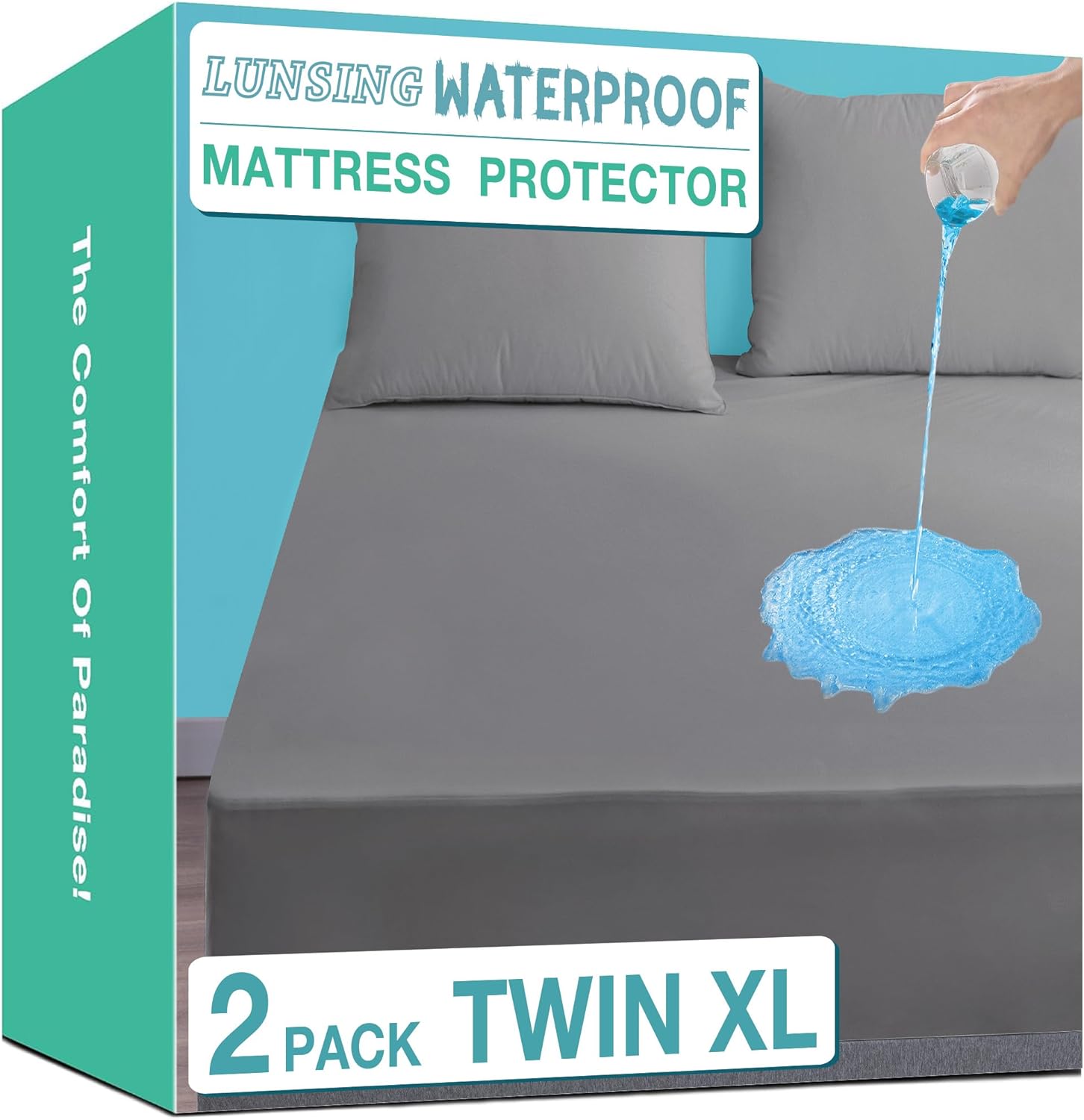 Lunsing 2 Pack Waterproof Twin XL Mattress Protector for College Dorm, Noiseless, Breathable, and Soft Twin Extra Long Size Mattress Pad Cover with 6-16 inches Deep Pocket, Gray