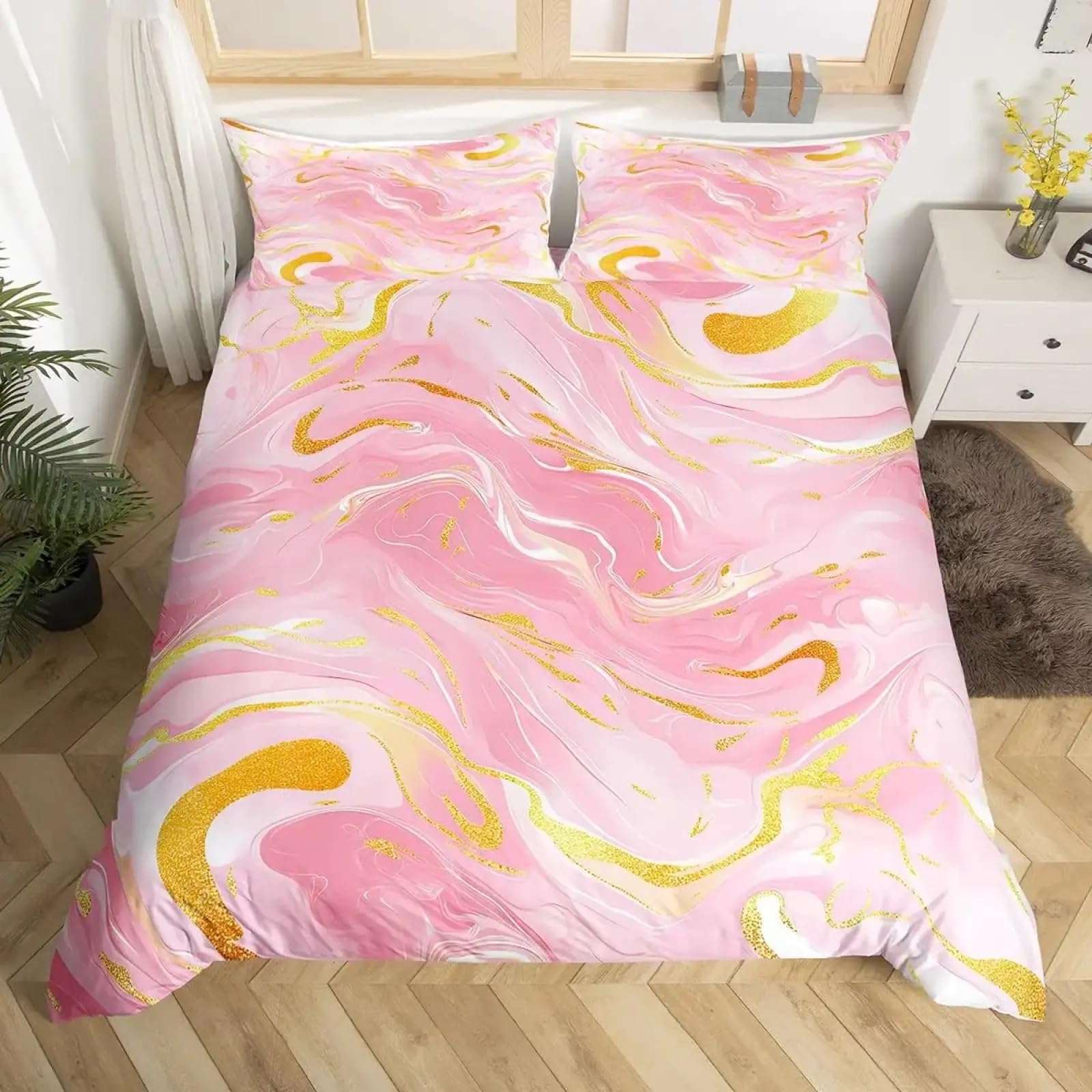 Housse de couette simple marbre rose pour illuminer la chambre des enfants