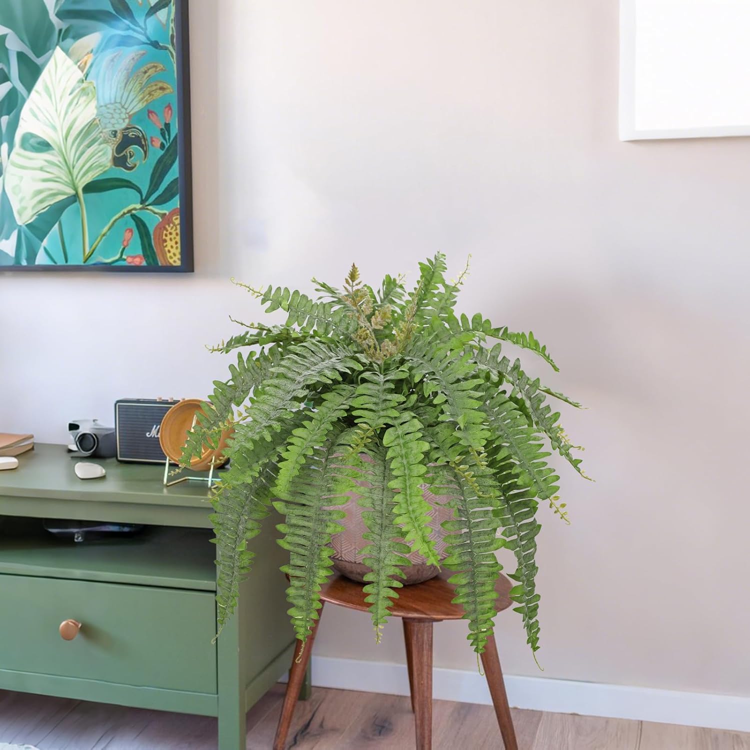 Hollyone Artificial Fern Plants in White Pot 25.5" Medium Artificial Boston Fern 31 Leaves for Outdoors & Indoor Faux Potted Plants Fake Ferns Bush Plant Patio Garden Farmhouse Porch Decor Dusty Green - Image 7