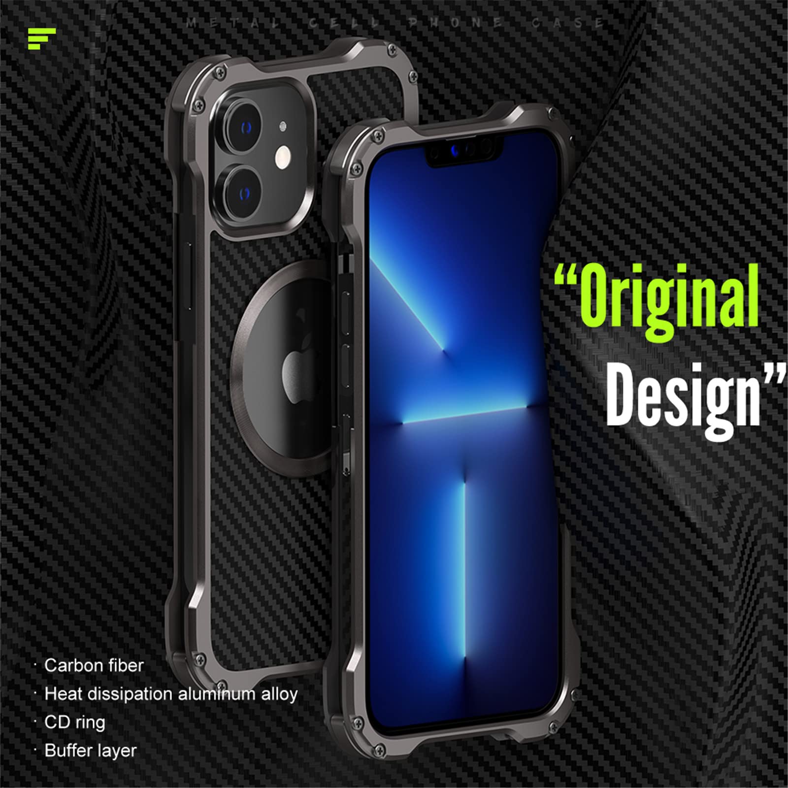 Funda para iPhone 12/12 Pro/12 mini/12 Pro MAX, Aspecto de Fibra de Carbono Carcasa Protectora Antigolpes Negro, con Protector de Lentes de Cámara Compatible con Accesorios MagSafe