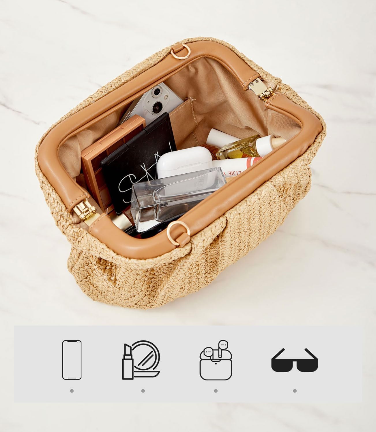 Women Straw Beach Clutch Purse Handbag Summer Elegant Vacation Style Shoulder Bag Crossbody Bag - Image 4