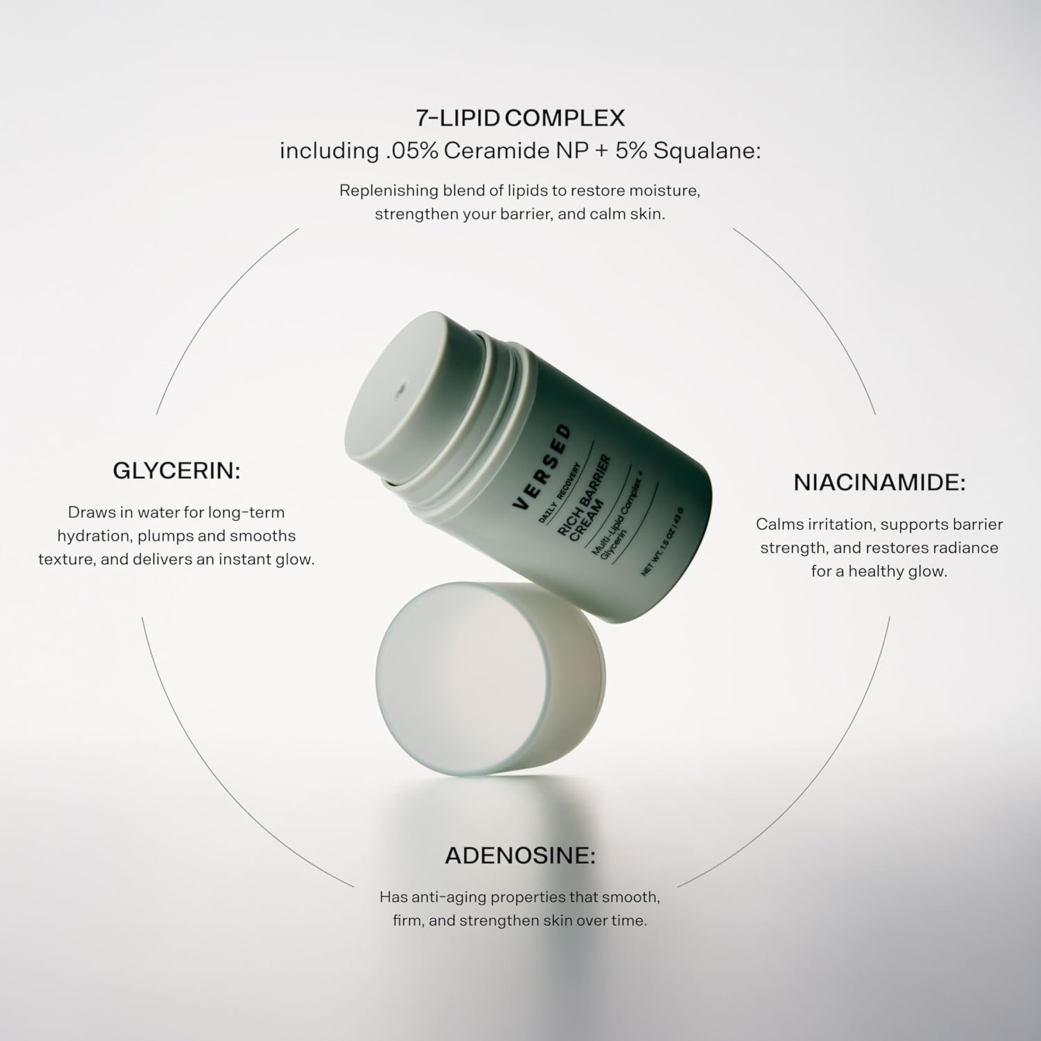 Versed Daily Recovery Rich Barrier Cream - Moisturizer Face Cream for Dry, Sensitive and Easily Irritated Skin - Facial Moisturizer with Glycerin and Multi-Lipid Complex, 1.5oz - Image 3