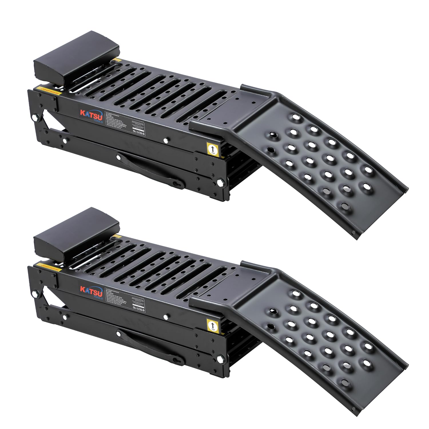 KATSU Tools Paquete de 2 rampas plegables de acero 2 en 1, rampa de carga resistente de doble propósito, 200 x 23 x 5 cm, carga máxima de 500 kg, portátil, ideal para motocicletas, tractores