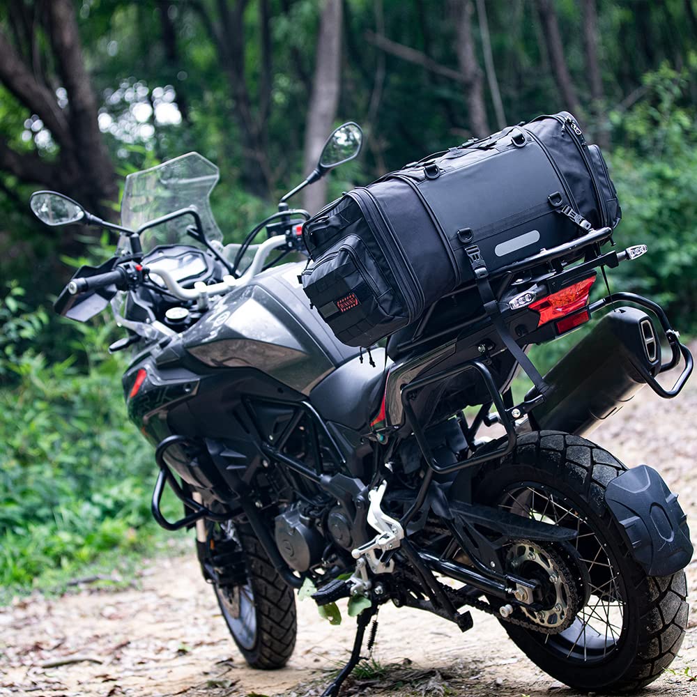 Rhinowalk Sac de selle de moto extensible 60 L, étanche, bagage de voyage pour sports motorisés (noir)