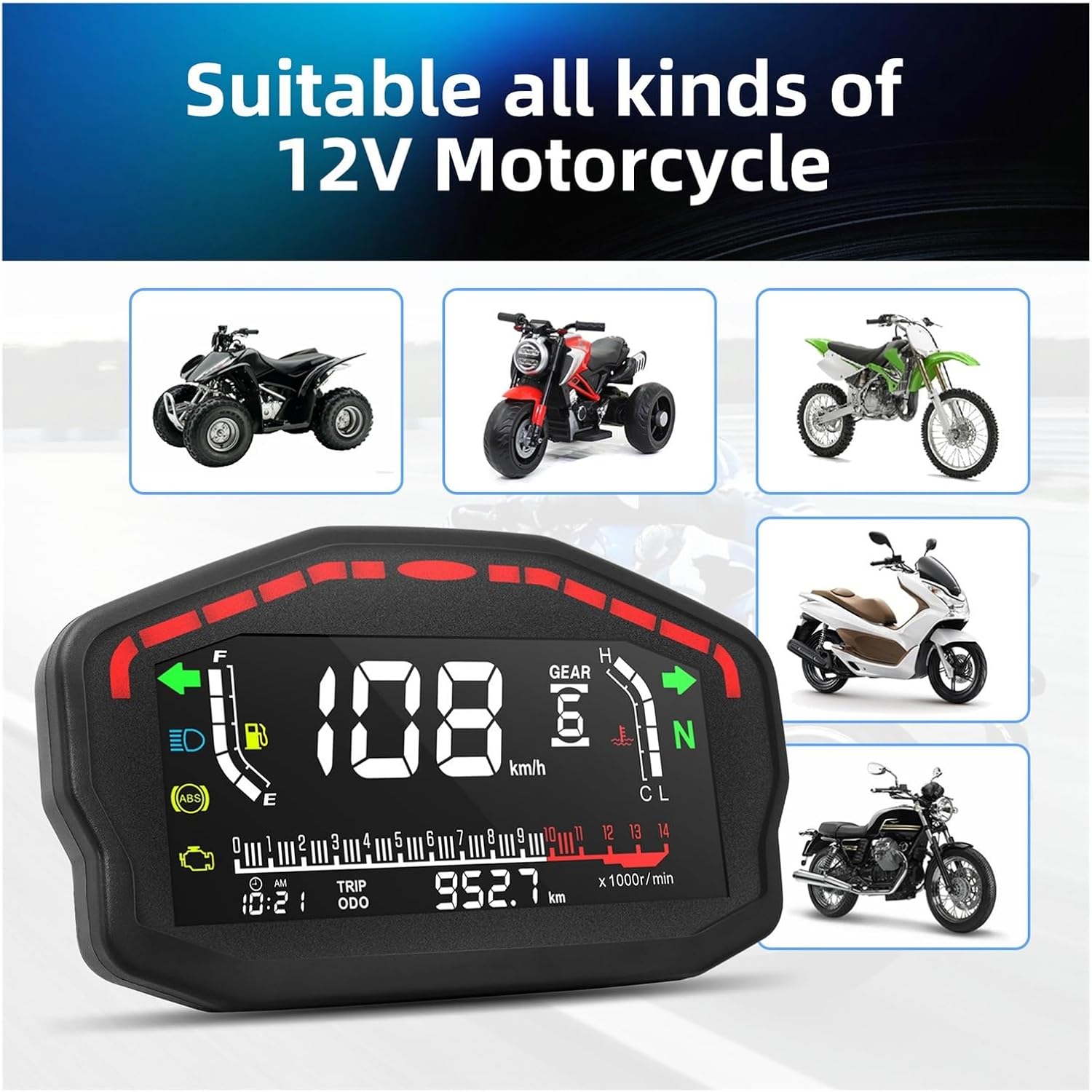 Odometer Digital Tachometer Motorcycle Application：Odometer Motorcycle Speedometer Universal Motorcycle Meter Digital Odometer for 2,4 Cylinders RPM Tachometer for