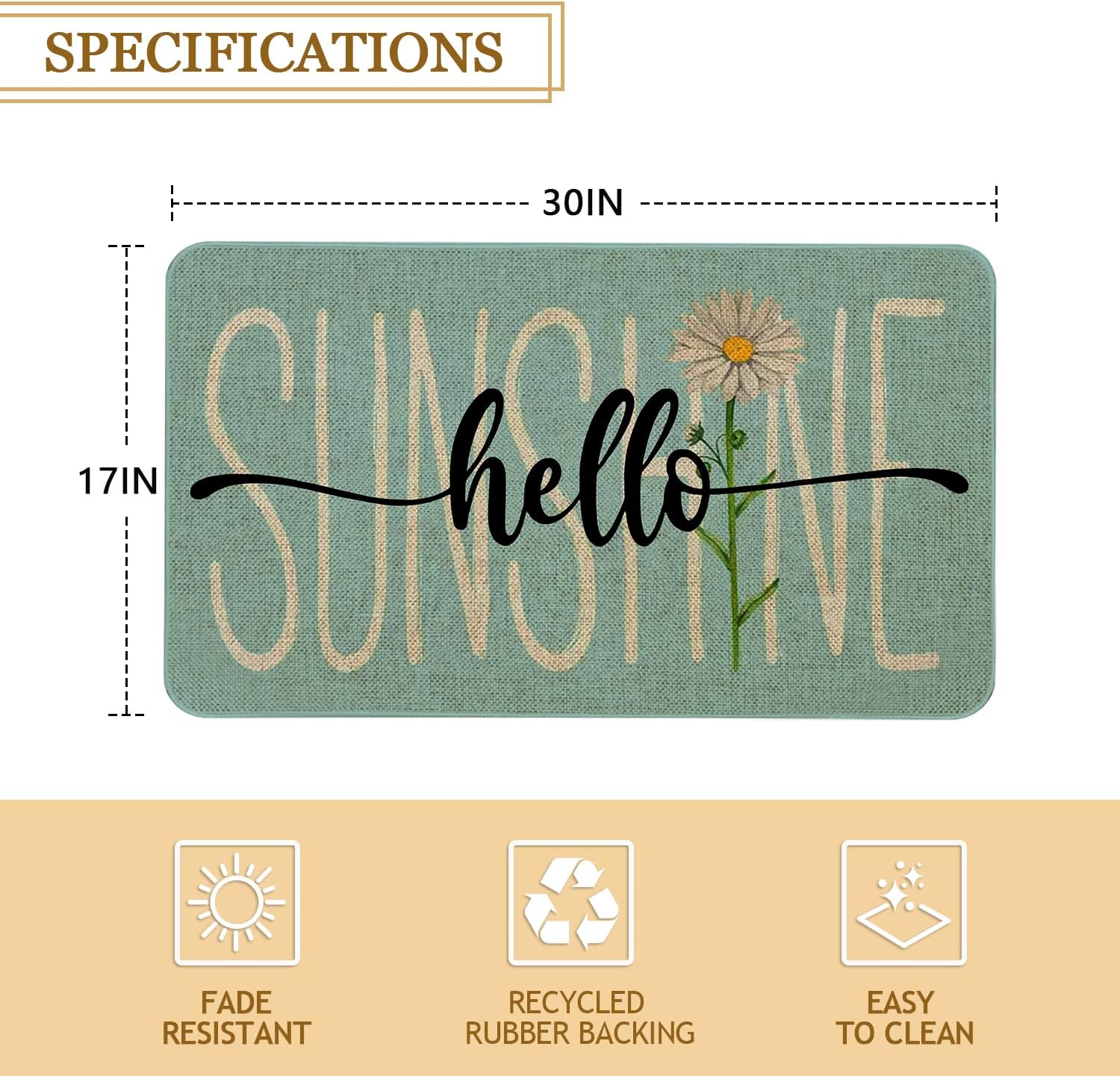 Roszwtit Spring Summer Door Mat 30 X 17 Inch Hello Sunshine Daisy Doormat Indoor Outdoor Entrance Floor Rug Non Slip Spring Summer Decor Rubber Mats