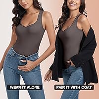 Vista 6 de WOWENY Camiseta sin mangas de forro polar térmico para mujer, sin mangas, cuello corazón, chaleco de invierno, ropa interior, camiseta cálida