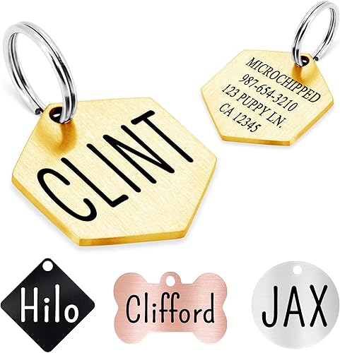 Miniatura 11 de Ultra Joys Etiquetas para perro personalizadas, etiquetas personalizadas grabadas en la parte delantera y trasera, acero inoxidable, hexagonal