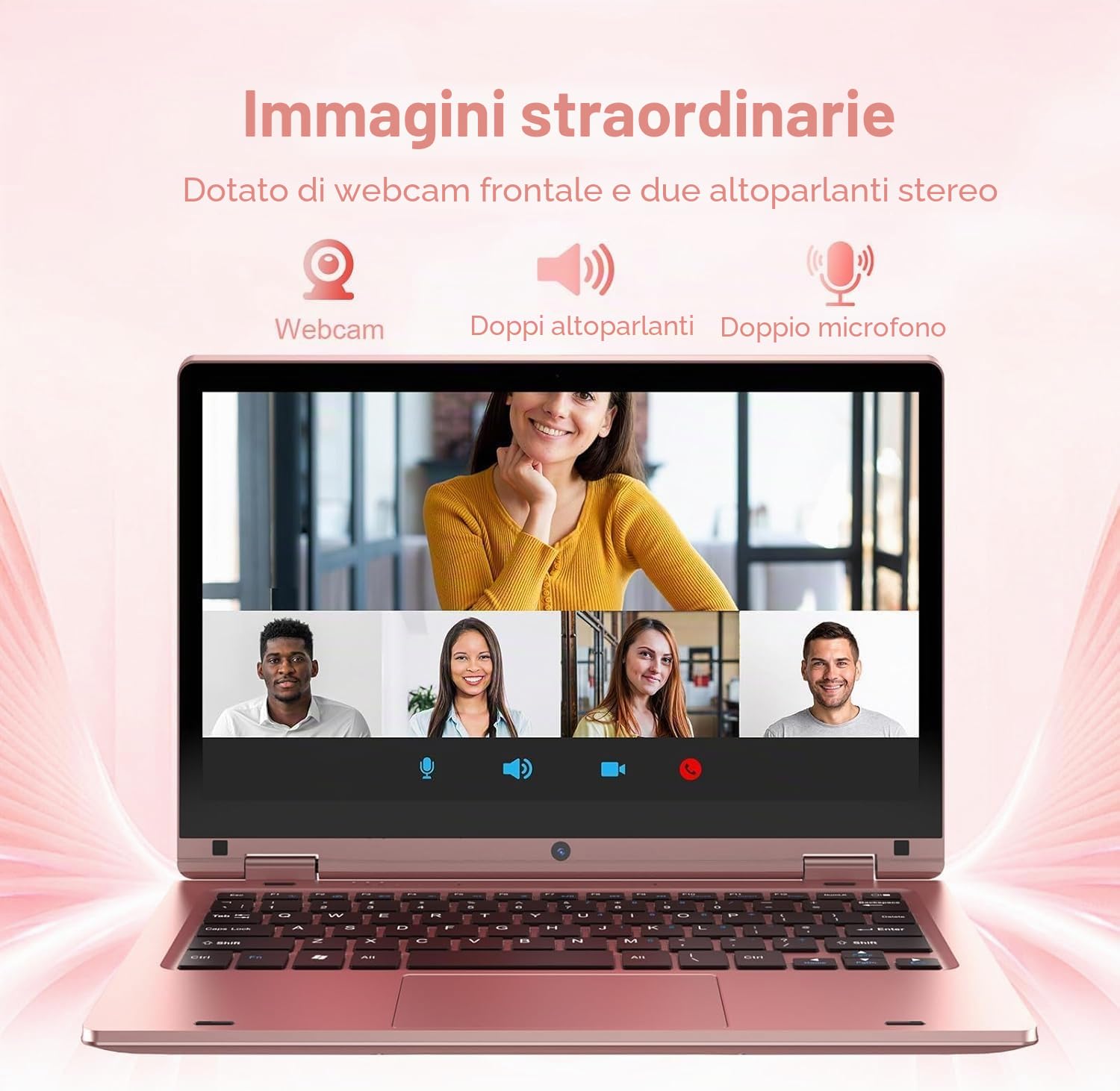PINSTONE 11,6'' Laptop Touch pieghevole a 360°, Laptop Celeron N4020, 6GB RAM 128GB SSD, WiFi (2,4G/5G), Bluetooth, 1366 x 768 IPS, Webcam, PC portatile su misura per i professionisti - Rosa