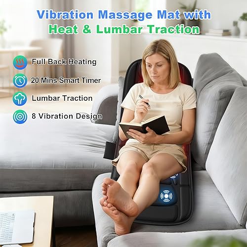 Miniatura 2 de Alfombrilla de masaje de cuerpo completo con calor, masajeador de espalda para sillón reclinable con soporte lumbar, calefacción y vibración,