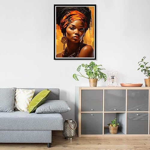 Miniatura 3 de Pavemlo Kits de pintura de diamantes 5D con turbante de mujer afroamericana, arte de diamantes de taladro completo, pintura de mujer con diamantes,
