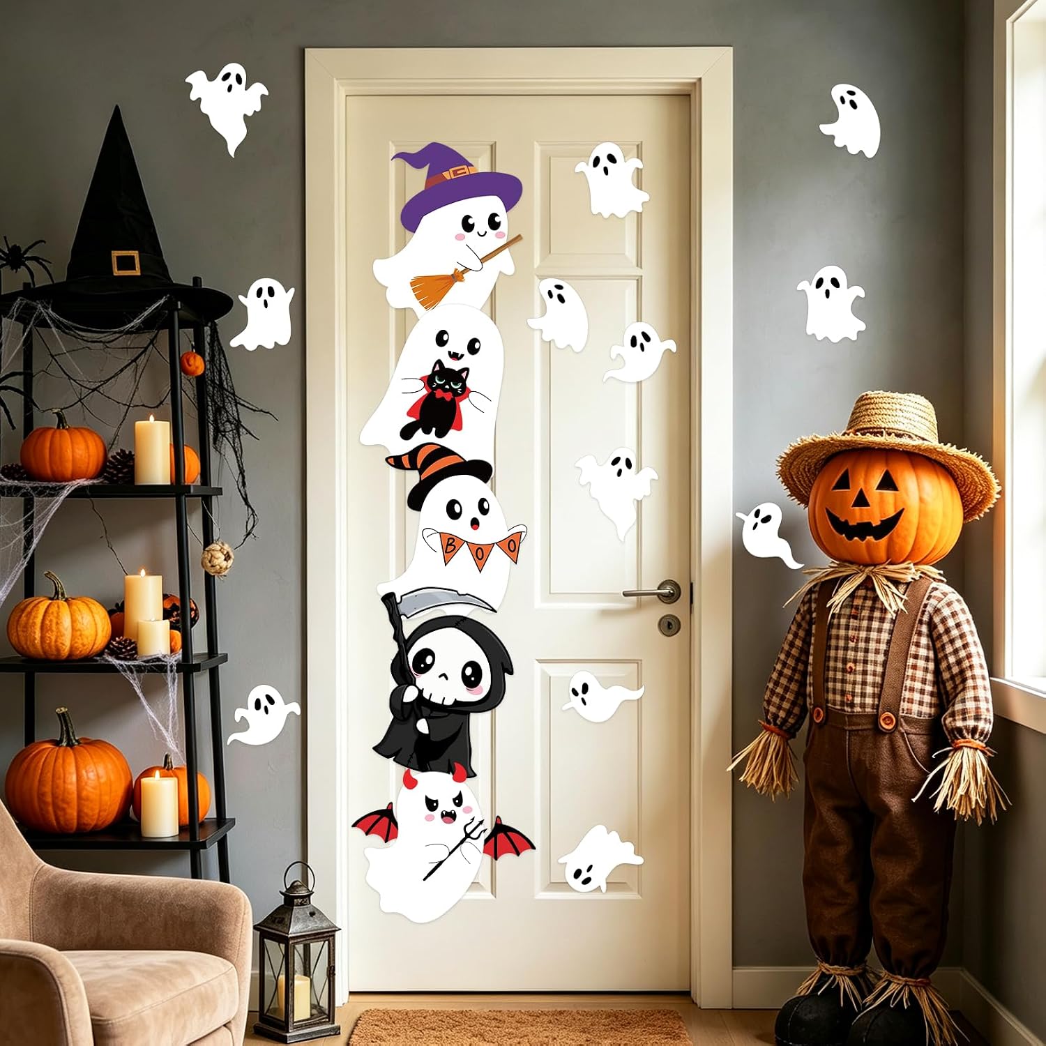 17Pcs Ghost Cutouts Decorations for Halloween Party Door Wall Window Decor