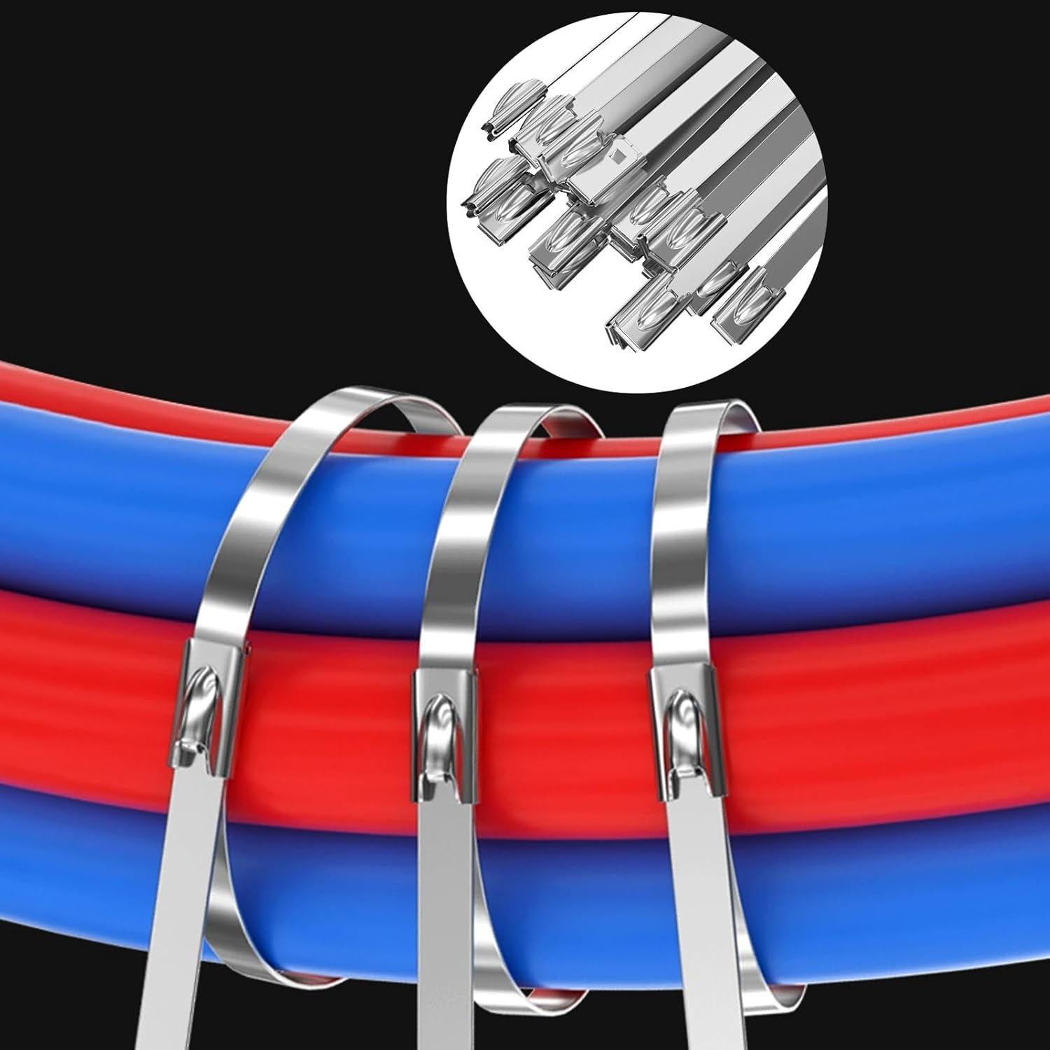 180 Pcs Stainless Steel Cable Ties Set, 100mm/150mm/200mm/250mm/300mm Metal Cable Ties, UV Resistant, Stainless Steel Metal Zip Ties for Fixing Balcony Fences, Garden Fences, Binding Cable